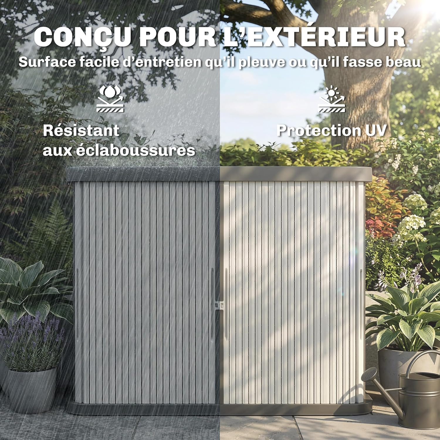 Outsunny Aufbewahrungsbox für den Außenbereich, 480 l, 2 Ebenen mit Schiebetüren, UV-beständig, für Garten und Terrasse, 120,5 x 59,5 x 92 cm, Hellbraun — Ansicht 6