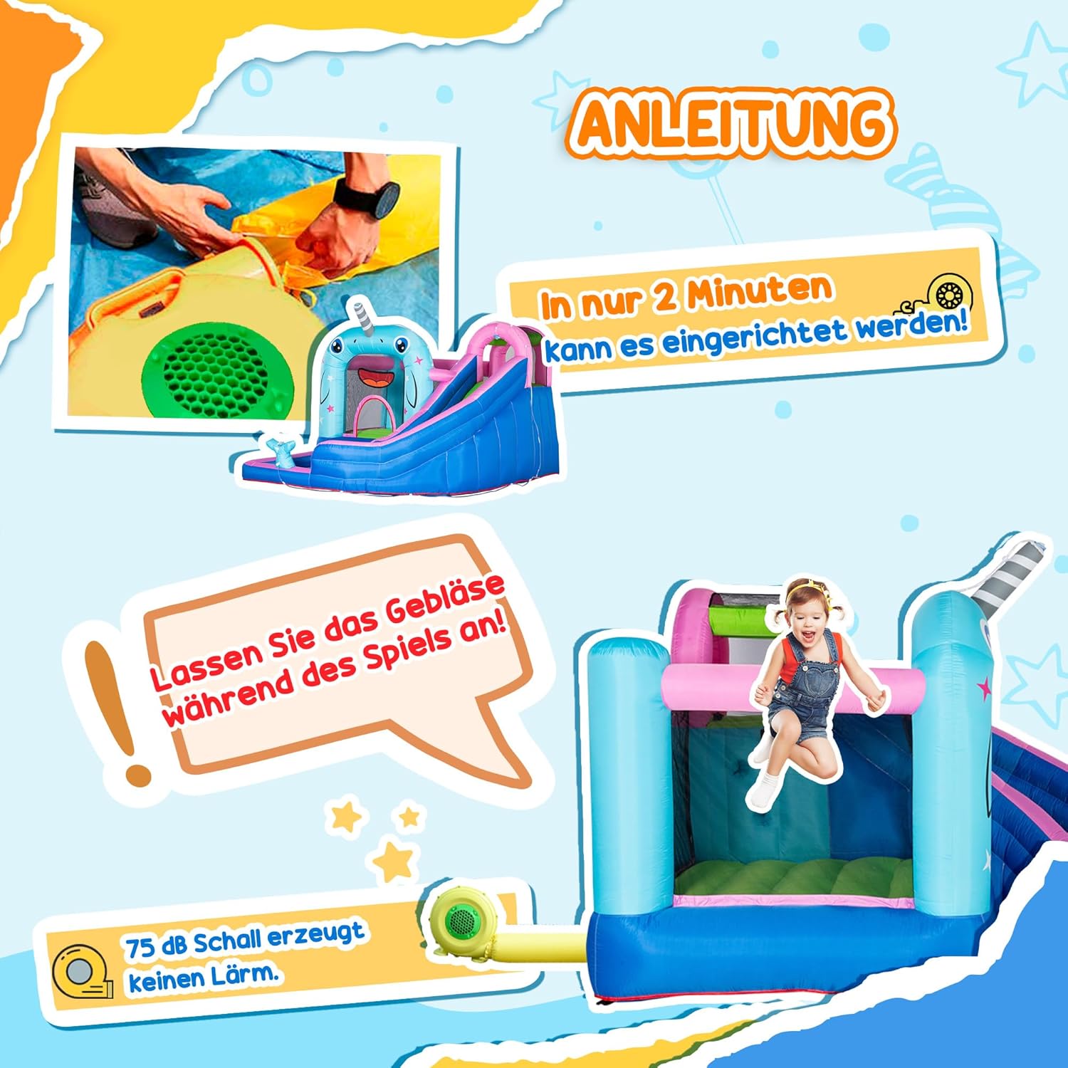 Outsunny Aufblasbare Hüpfburg mit Gebläse, Wasserspielcenter inkl. Sicherheitsnetz, Wasserrutsche, Spielburg Wasserpark für Kinder 3 bis 8 Jahre, 330 x 280 x 200cm — Ansicht 5