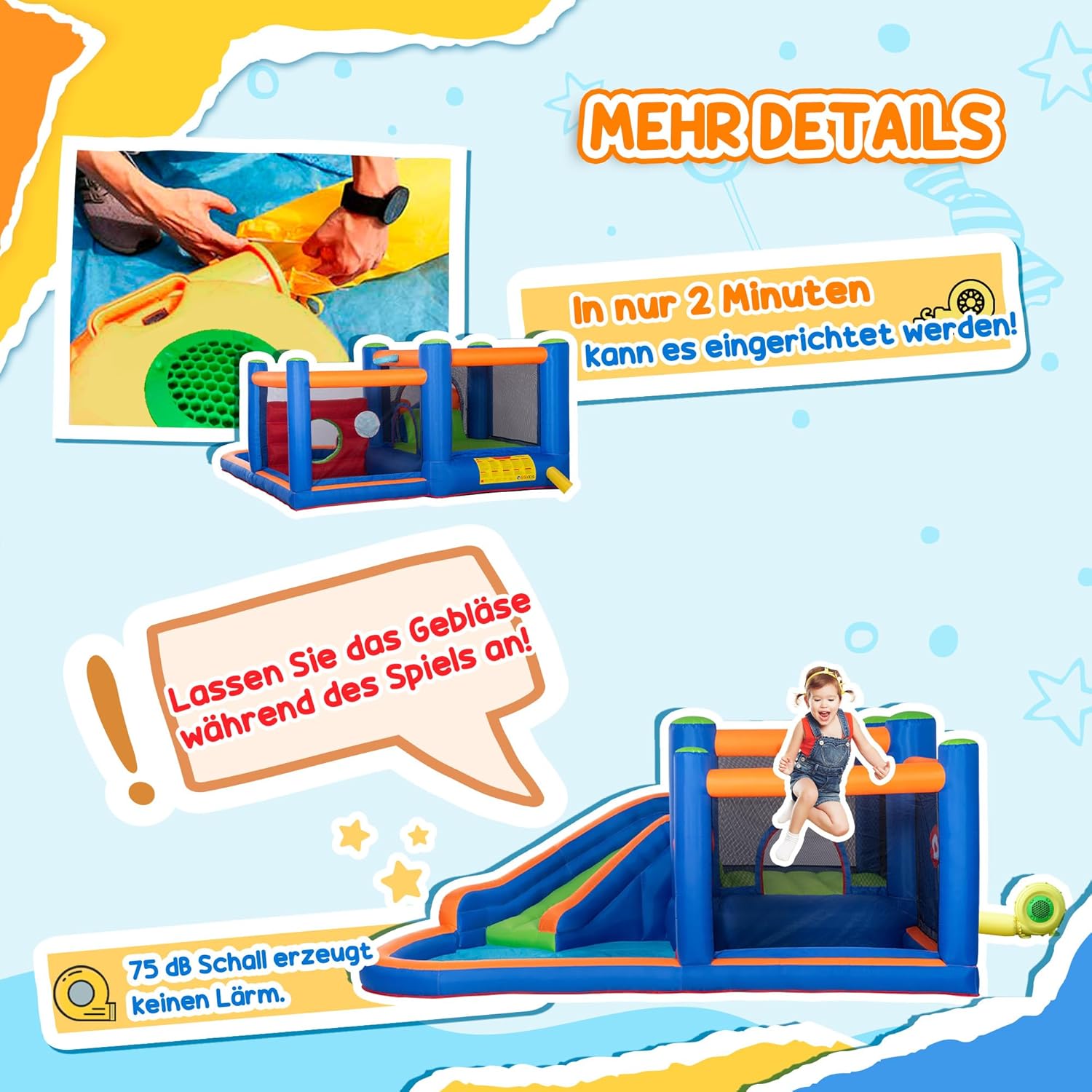 Outsunny Aufblasbare Hüpfburg Wasserpark mit Gebläse Hüpfburg mit Wasserrutsche Basketballkorb Aufblasbare Wasserspielcenter für Kinder ab 3 Jahren Trampolin Pool 380 x 340 x 170 cm — Ansicht 5