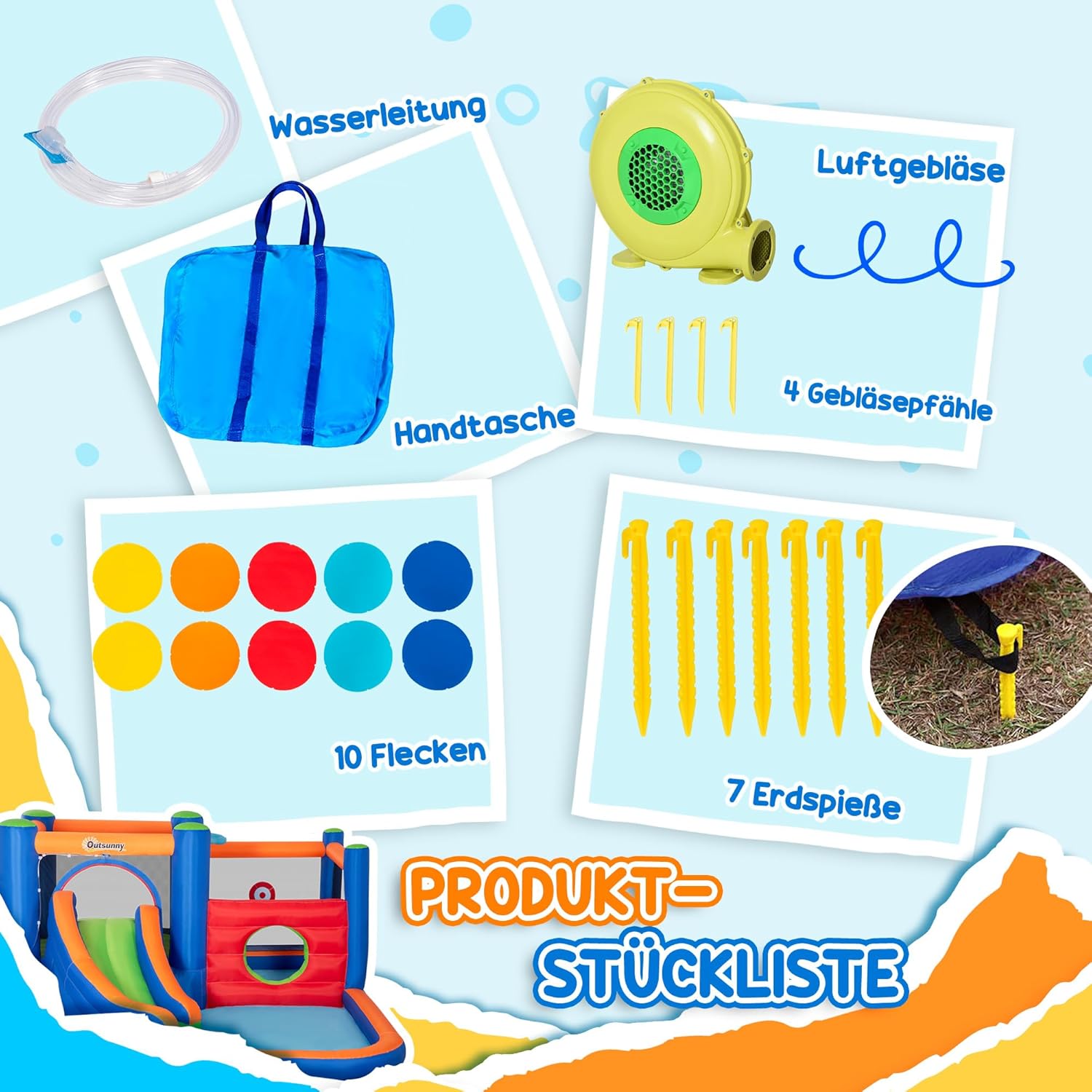 Outsunny Aufblasbare Hüpfburg Wasserpark mit Gebläse Hüpfburg mit Wasserrutsche Basketballkorb Aufblasbare Wasserspielcenter für Kinder ab 3 Jahren Trampolin Pool 380 x 340 x 170 cm — Ansicht 6