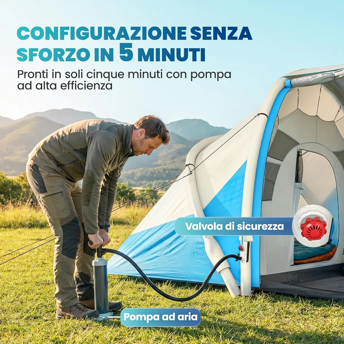 Aufblasbares Campingzelt mit Luftpumpe, Campingzelt für 4… — Ansicht 3