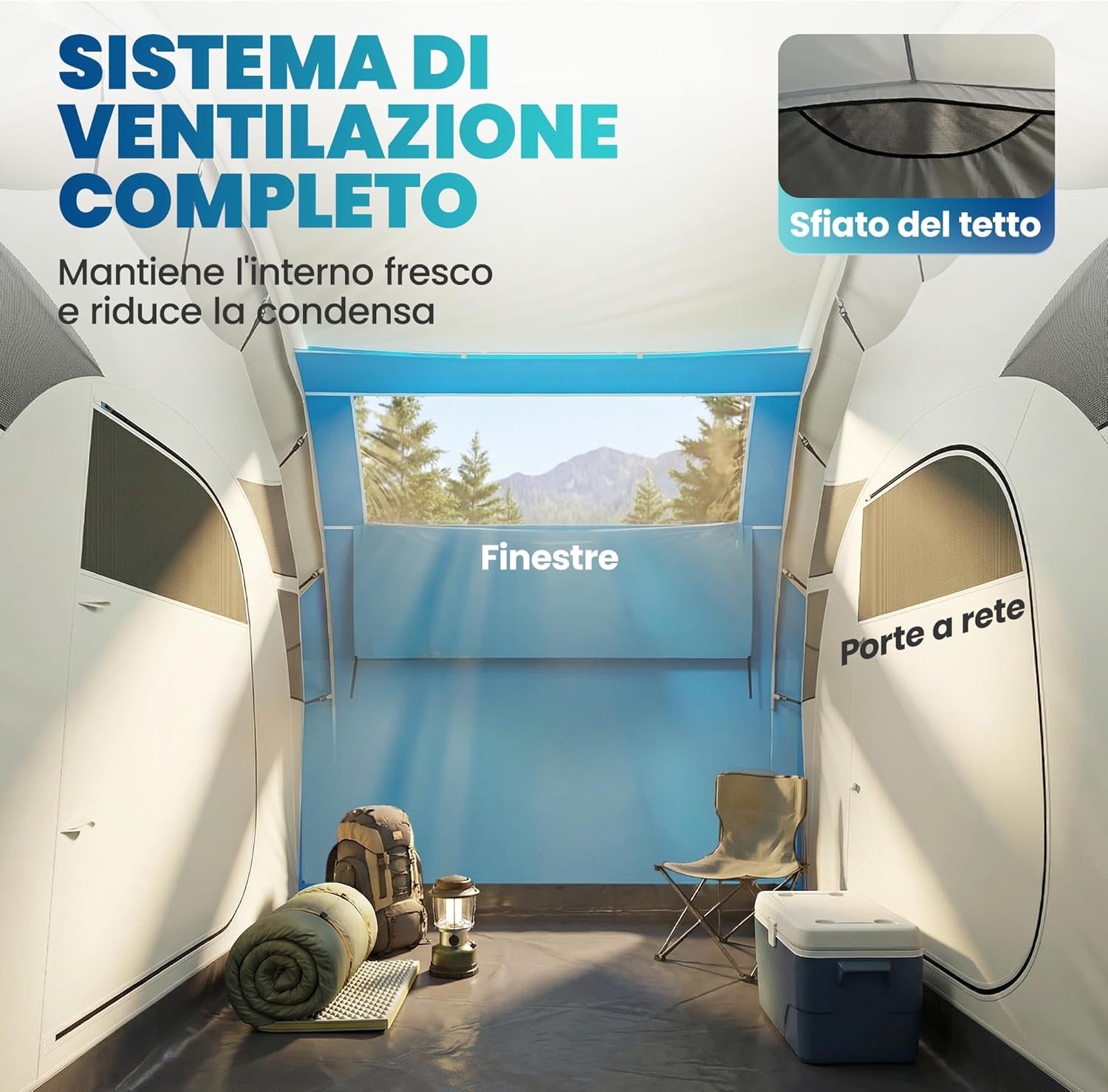 Outsunny Aufblasbares Campingzelt mit Luftpumpe, Campingzelt für 4 Personen, wasserdicht 3000 mm, mit 2 Schlafzimmern, Fenstern, Türen und Tragetasche, schnelle Montage, Blau — Ansicht 5