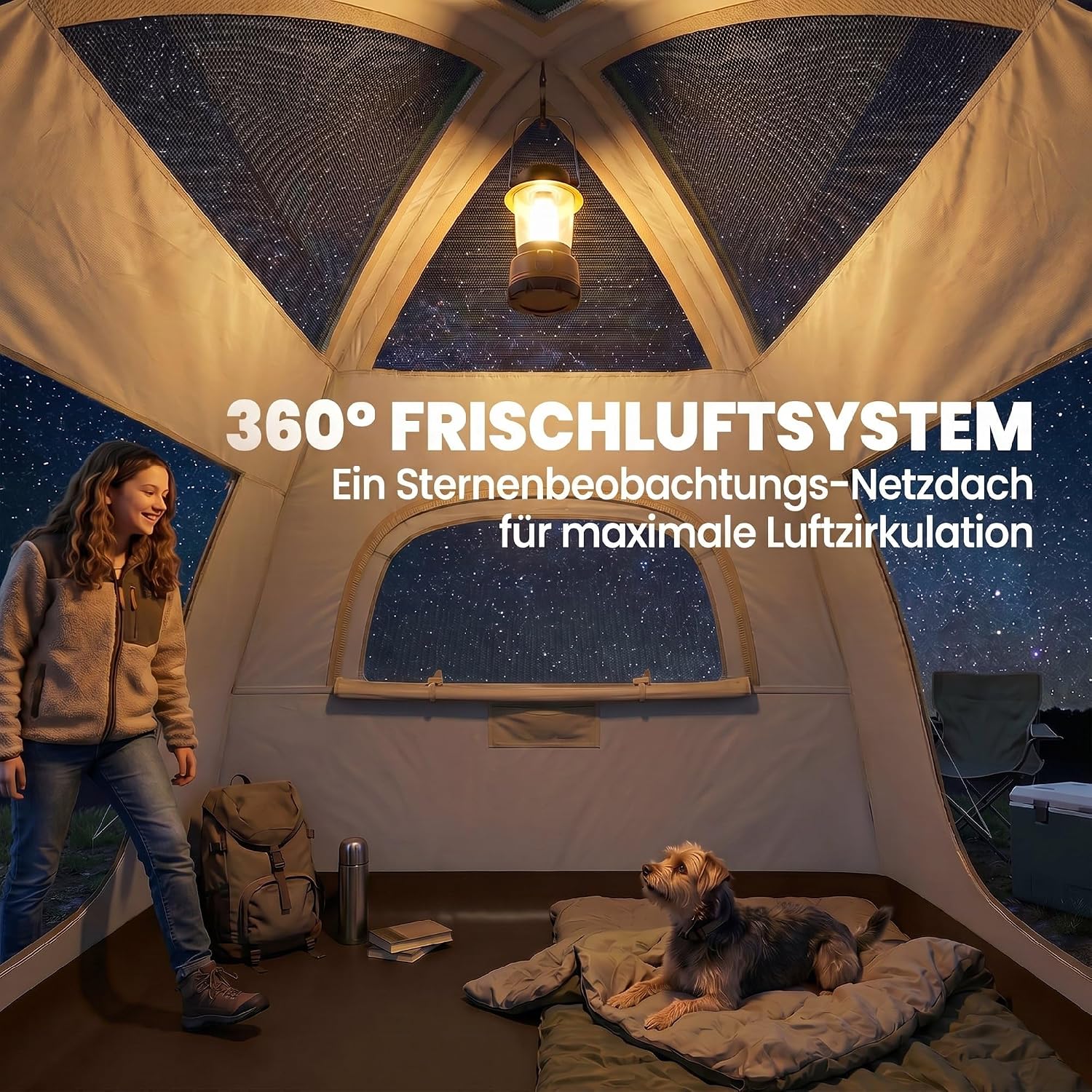 Outsunny Aufblasbares Zelt 3 Personen Schneller Aufbau Outdoor Camping Zelt mit Luftpumpe Meshfenster abnehmbar Dach fluoreszierend Heringen Stehhöhe Vordach 3000 mm Wassersäule Air Glamping Zelte — Ansicht 6