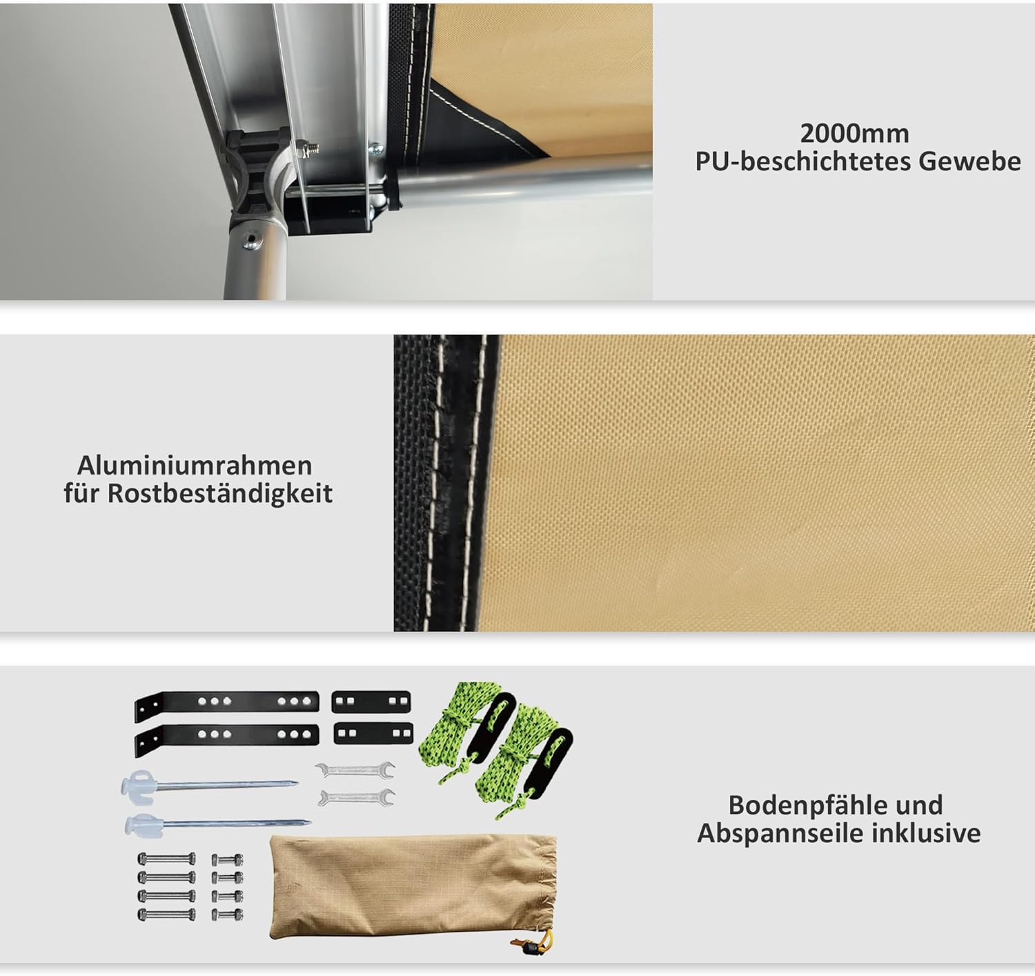 Outsunny Auto Markise 160 x 250 cm ausziehbar Wasserdicht Sonnensegel mit Keder UV-Schutz Dachzelt Vorzelt Auto Sonnenschutz für Camper Wohnwagen SUV Wohnmobil Outdoor — Ansicht 5