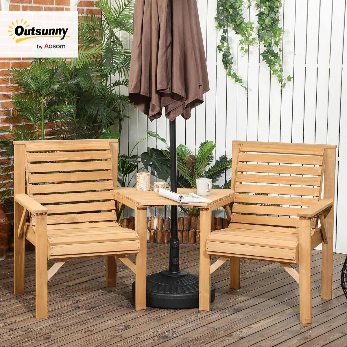 Bistro-Set 3-teilig aus Holz Wetterfest Gartenmöbel Set… — Ansicht 2