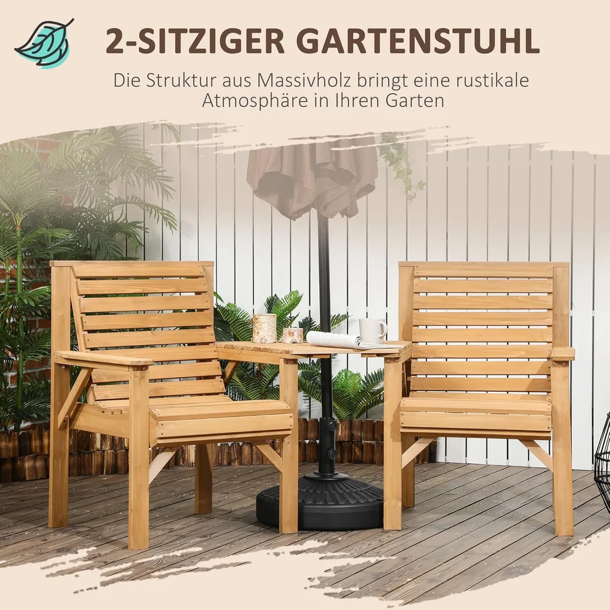 Bistro-Set 3-teilig aus Holz Wetterfest Gartenmöbel Set… — Ansicht 3
