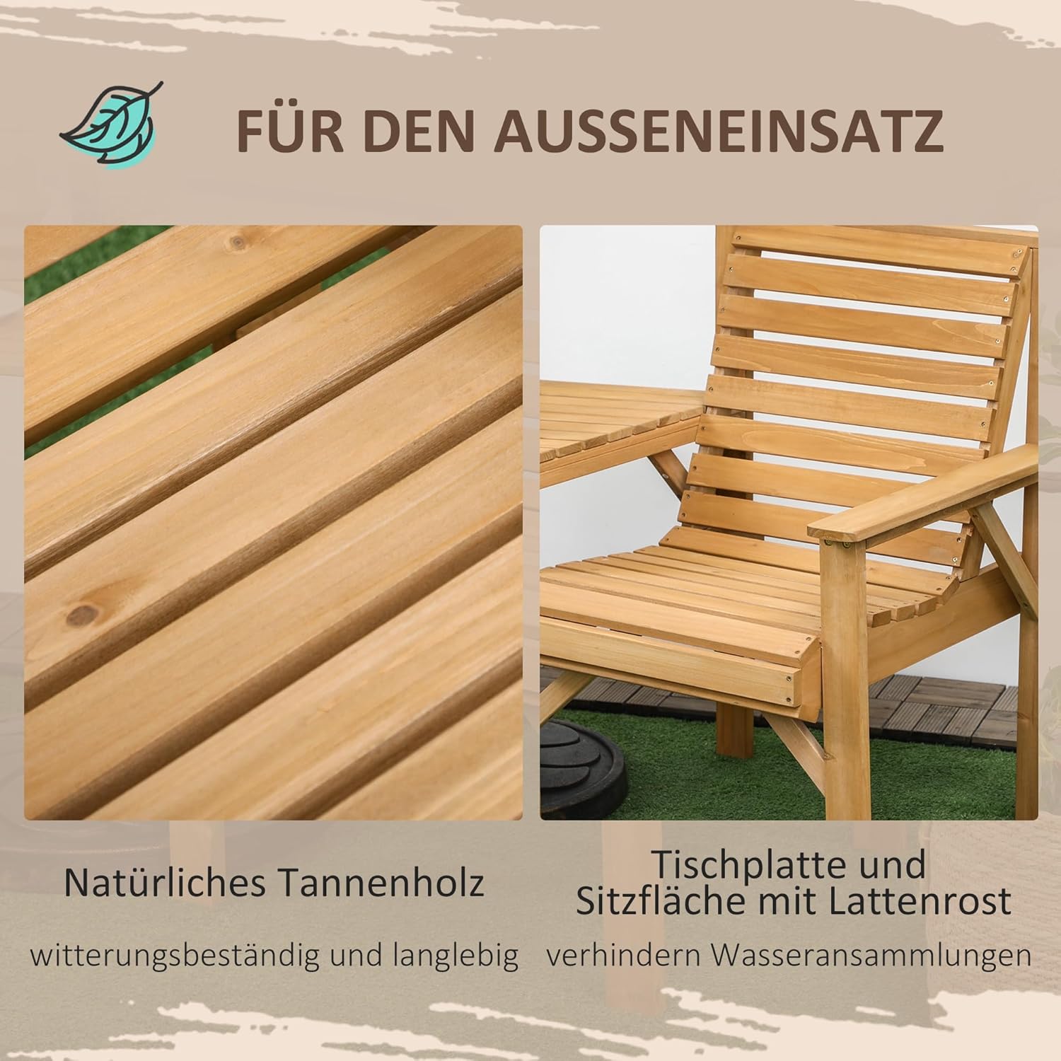 Outsunny Bistro-Set 3-teilig aus Holz Wetterfest Gartenmöbel Set mit Lamellendesign Sonnenschirmloch Gartenstühlen Outdoor Balkonmöbel Set Sitzgruppe Balkonset Gartengarnitur Braun — Ansicht 6