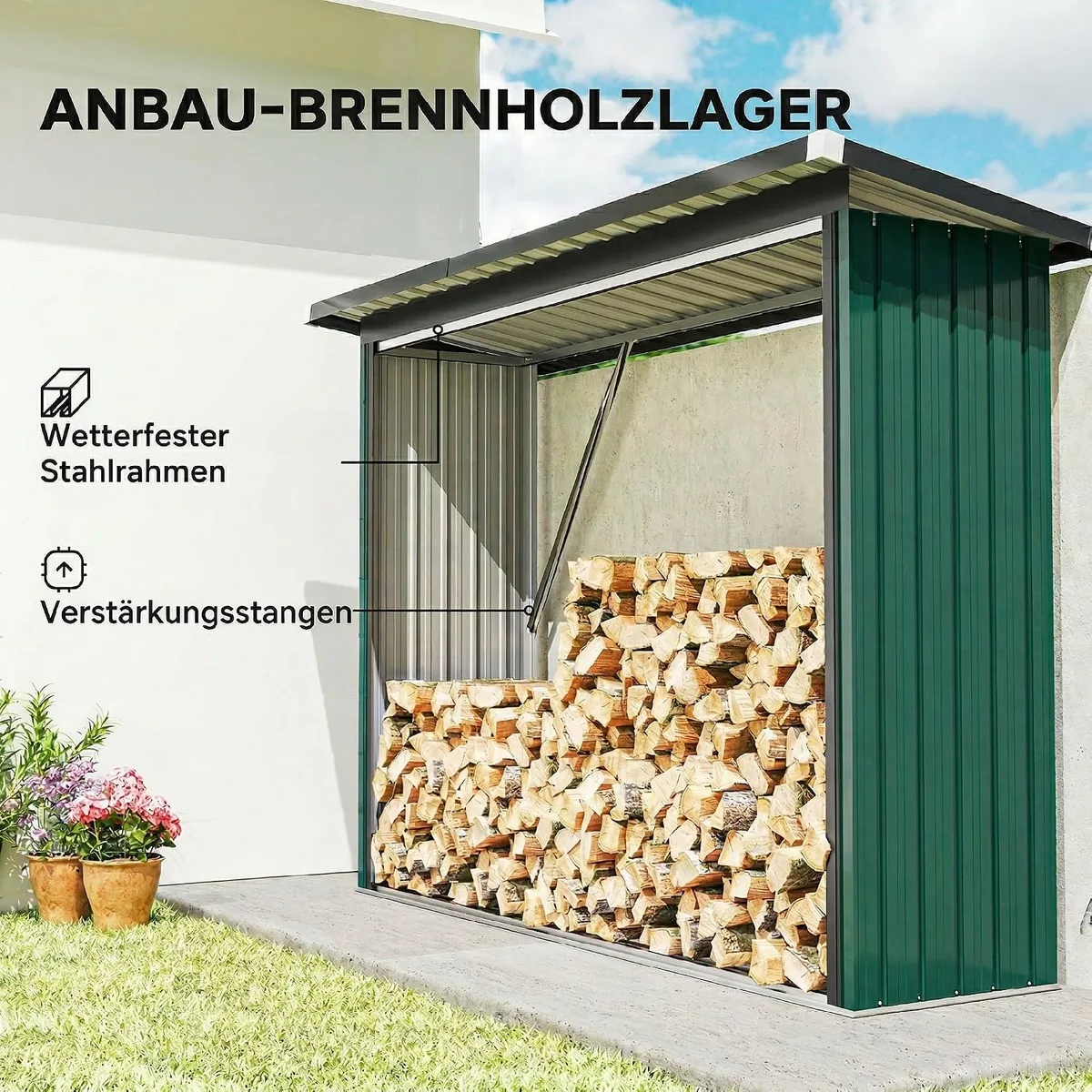 Brennholzunterstand erhöhtes Brennholzregal mit Pultdach… — Ansicht 3
