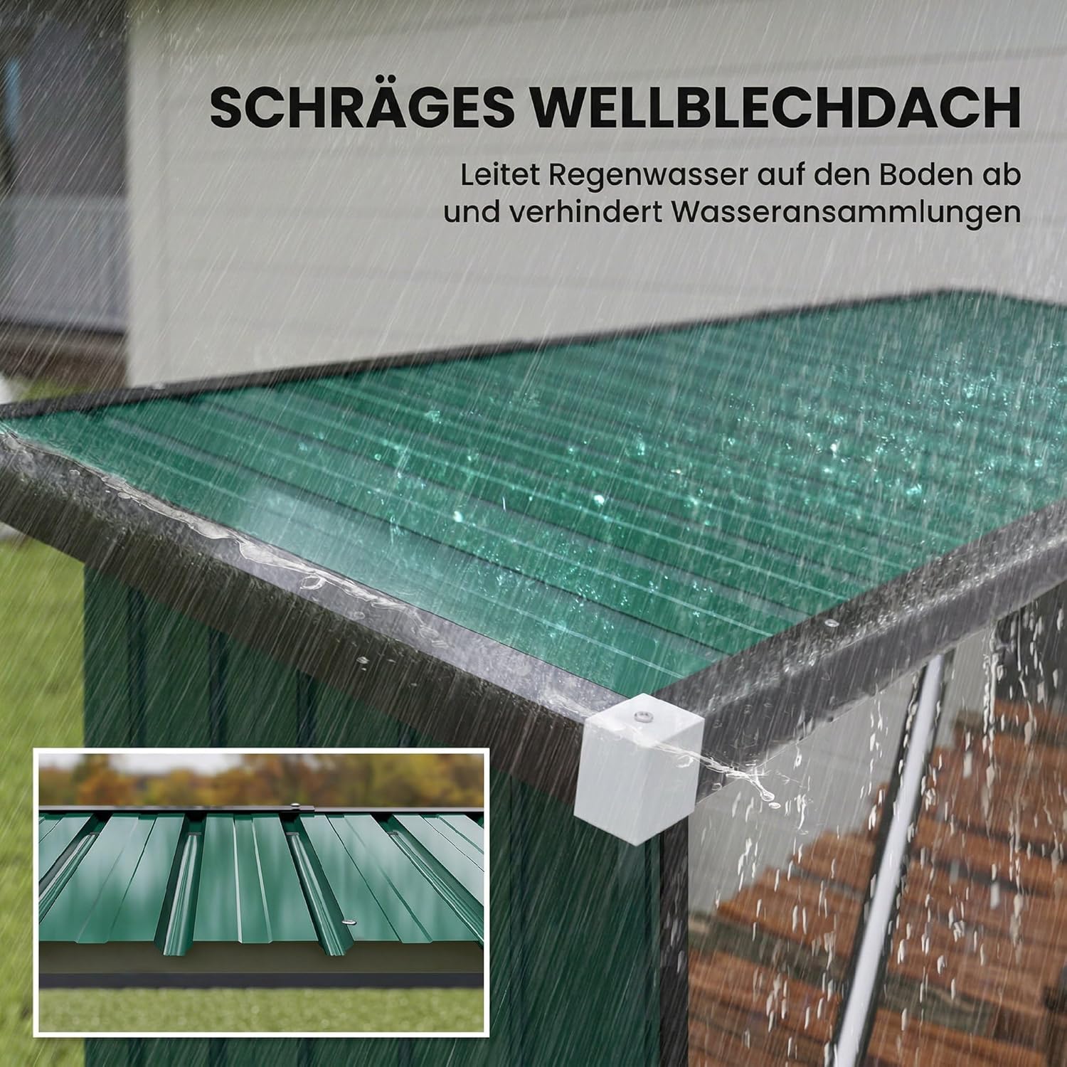 Outsunny Brennholzunterstand erhöhtes Brennholzregal mit Pultdach Schnelle Montage Kaminholzunterstand Metall Holz Lager Brennholzlager Garten Holzlager für Kaminholz Grün — Ansicht 5