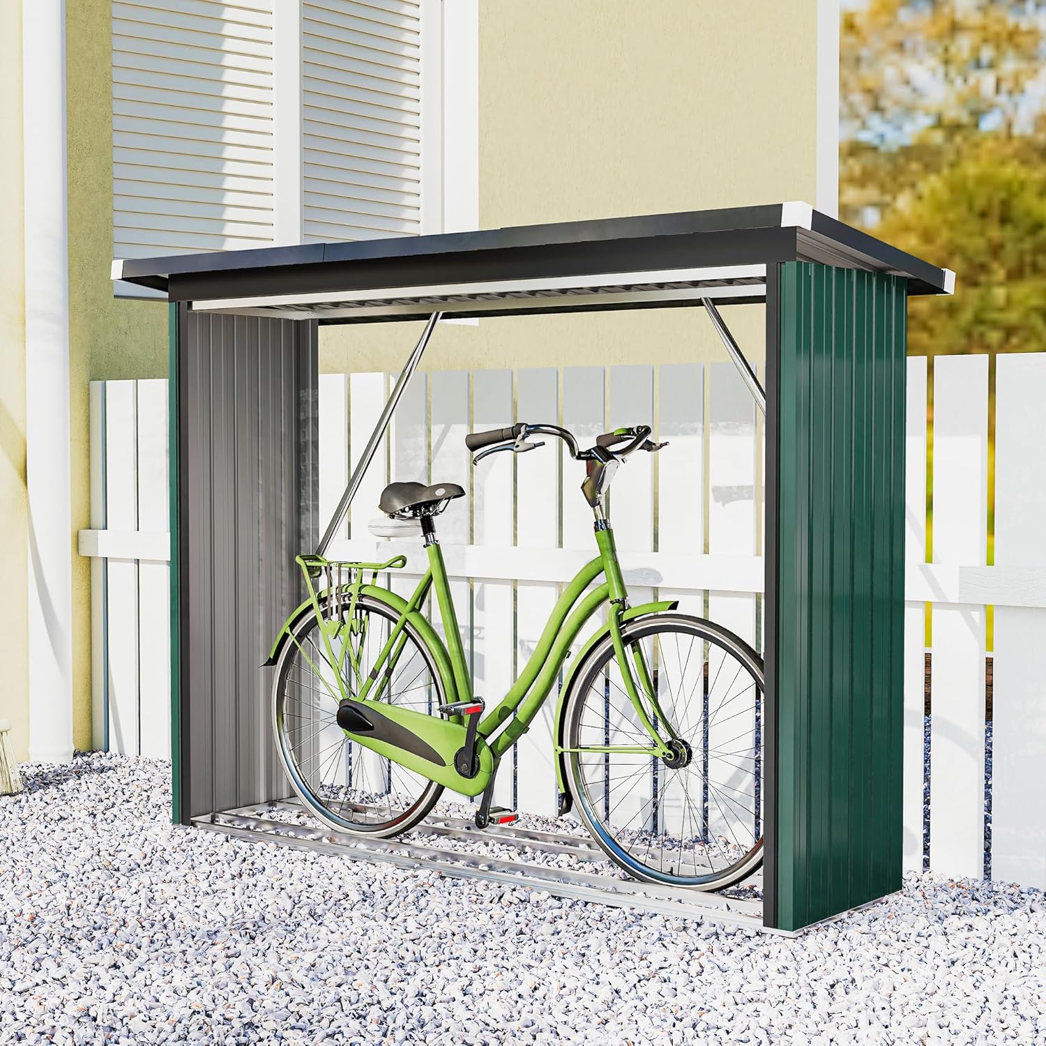 Outsunny Brennholzunterstand erhöhtes Brennholzregal mit Pultdach Schnelle Montage Kaminholzunterstand Metall Holz Lager Brennholzlager Garten Holzlager für Kaminholz Grün — Ansicht 6