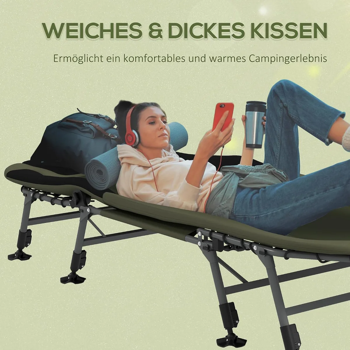 Campingbett Feldbett klappbar Reisebett verstellbar… — Ansicht 4