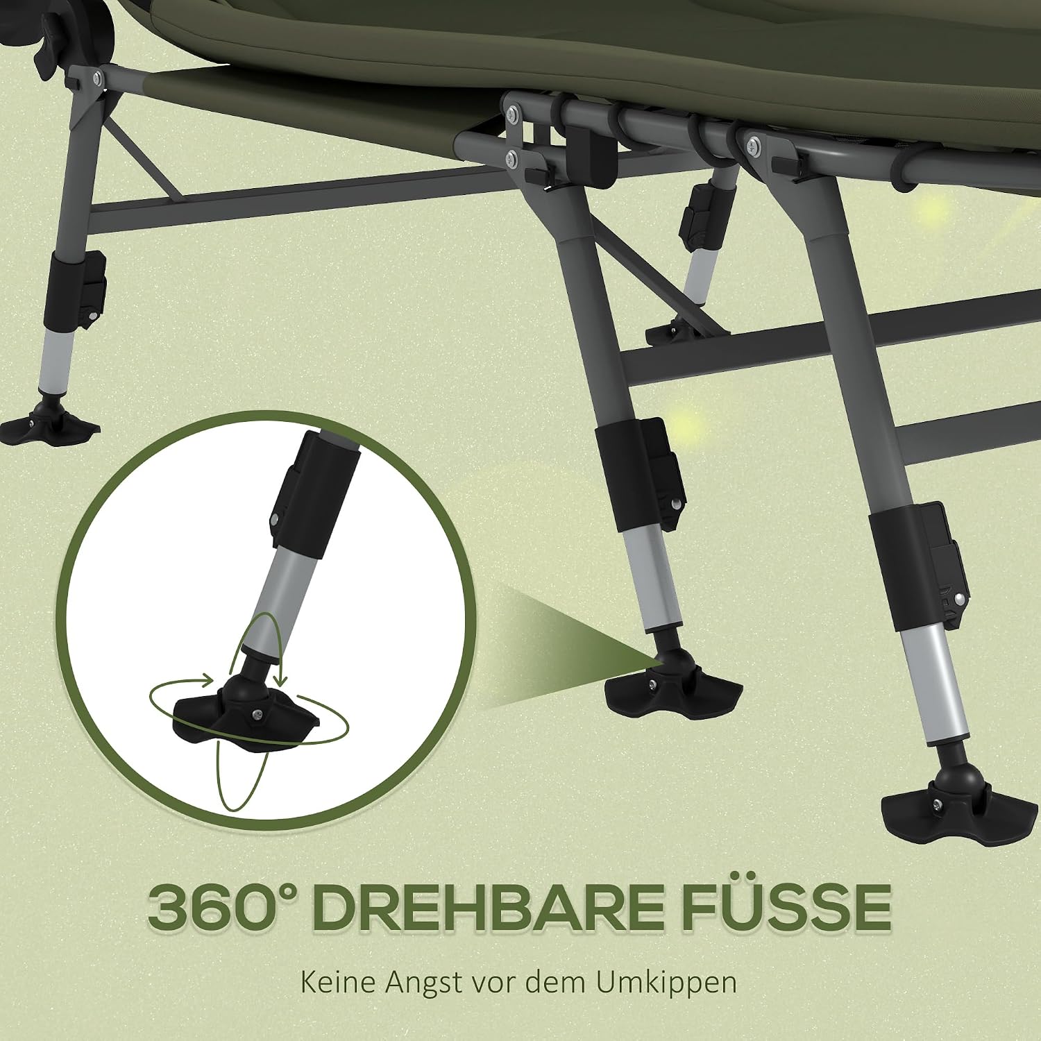 Outsunny Campingbett Feldbett klappbar Reisebett verstellbar Klappbett bis 180 kg belastbar für Outdoor Oxford Grün — Ansicht 5