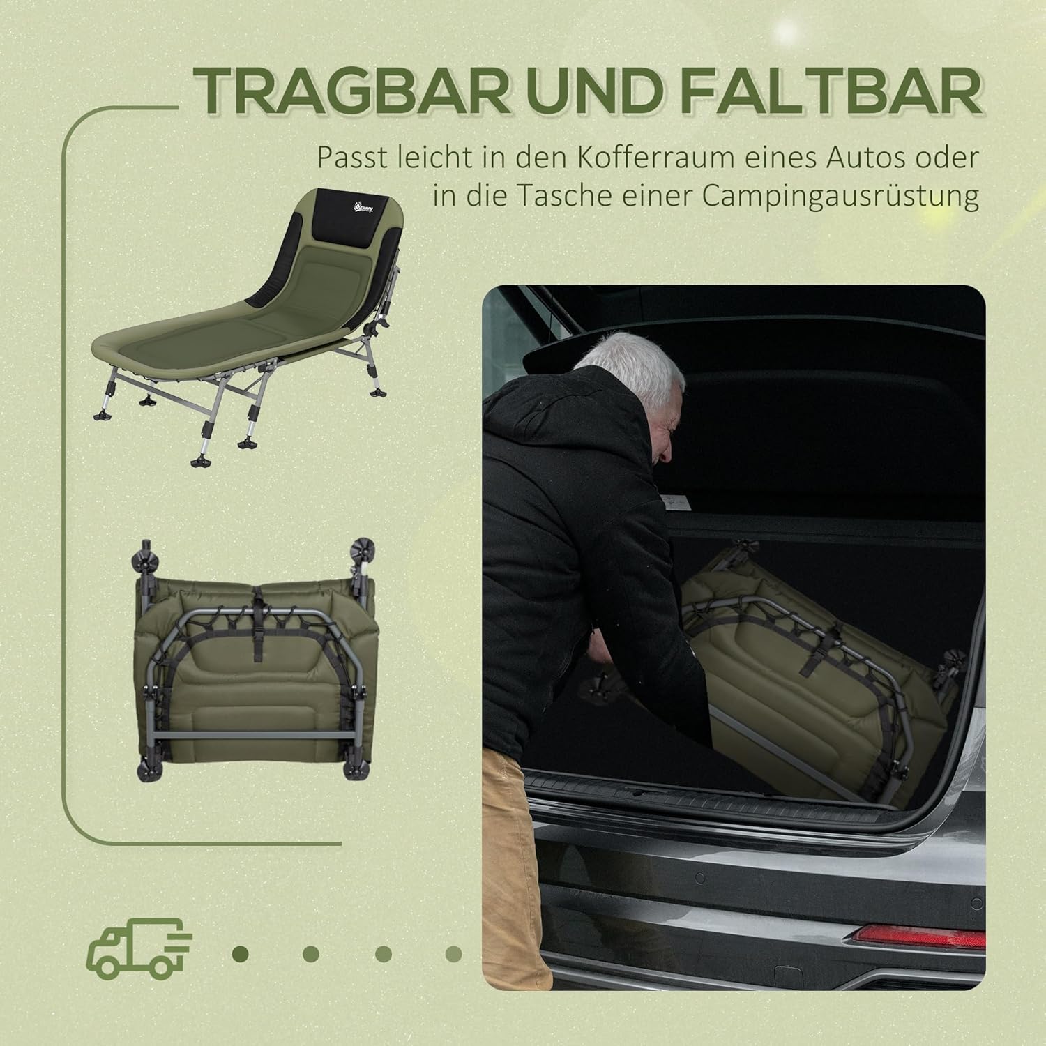 Outsunny Campingbett Feldbett klappbar Reisebett verstellbar Klappbett bis 180 kg belastbar für Outdoor Oxford Grün — Ansicht 6