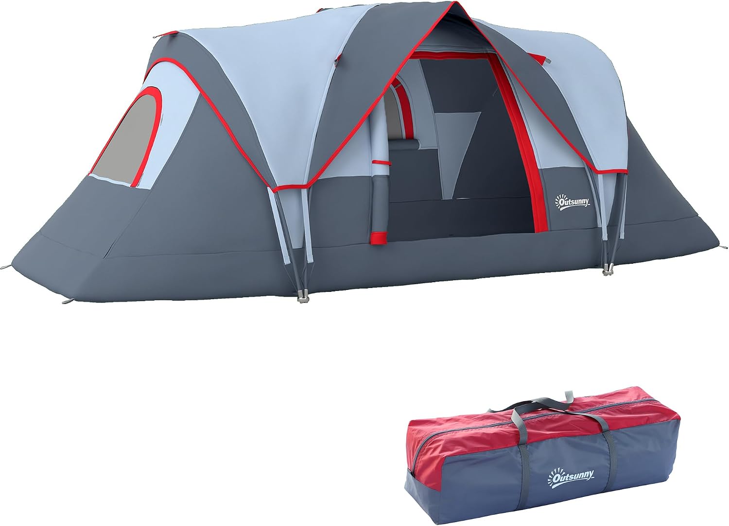 Outsunny Campingzelt für 5 Personen stabil wasserdicht Familienzelt mit Eingang Fenster Packtasche, Zelt mit 3000mm Wassersäule Tunnelzelt für Camping Reise Garten