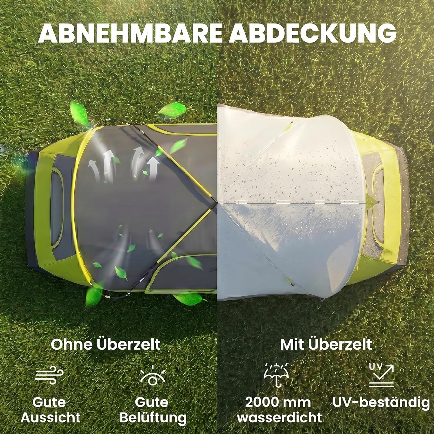 Outsunny Campingzelt, Tunnelzelt für 3 Personen, mit Lichthaken, Meshfenster, 2 Räumen Winddicht groß Familienzelt mit Tragetasche, 2000mm Wassersäule Gruppenzelt für Camping, Garten — Ansicht 3
