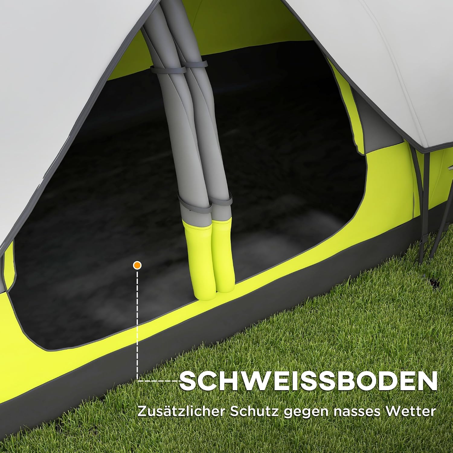Outsunny Campingzelt, Tunnelzelt für 3 Personen, mit Lichthaken, Meshfenster, 2 Räumen Winddicht groß Familienzelt mit Tragetasche, 2000mm Wassersäule Gruppenzelt für Camping, Garten — Ansicht 6