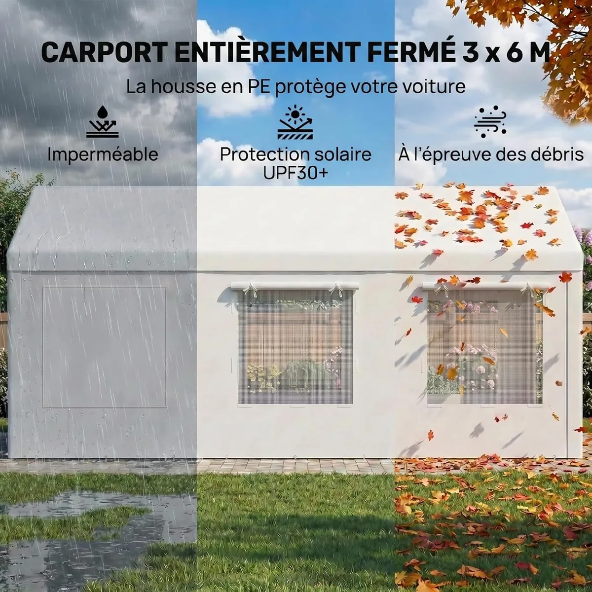 Carport 3 x 6 m UV-Schutz 30+ Mobile Garage mit… — Ansicht 4