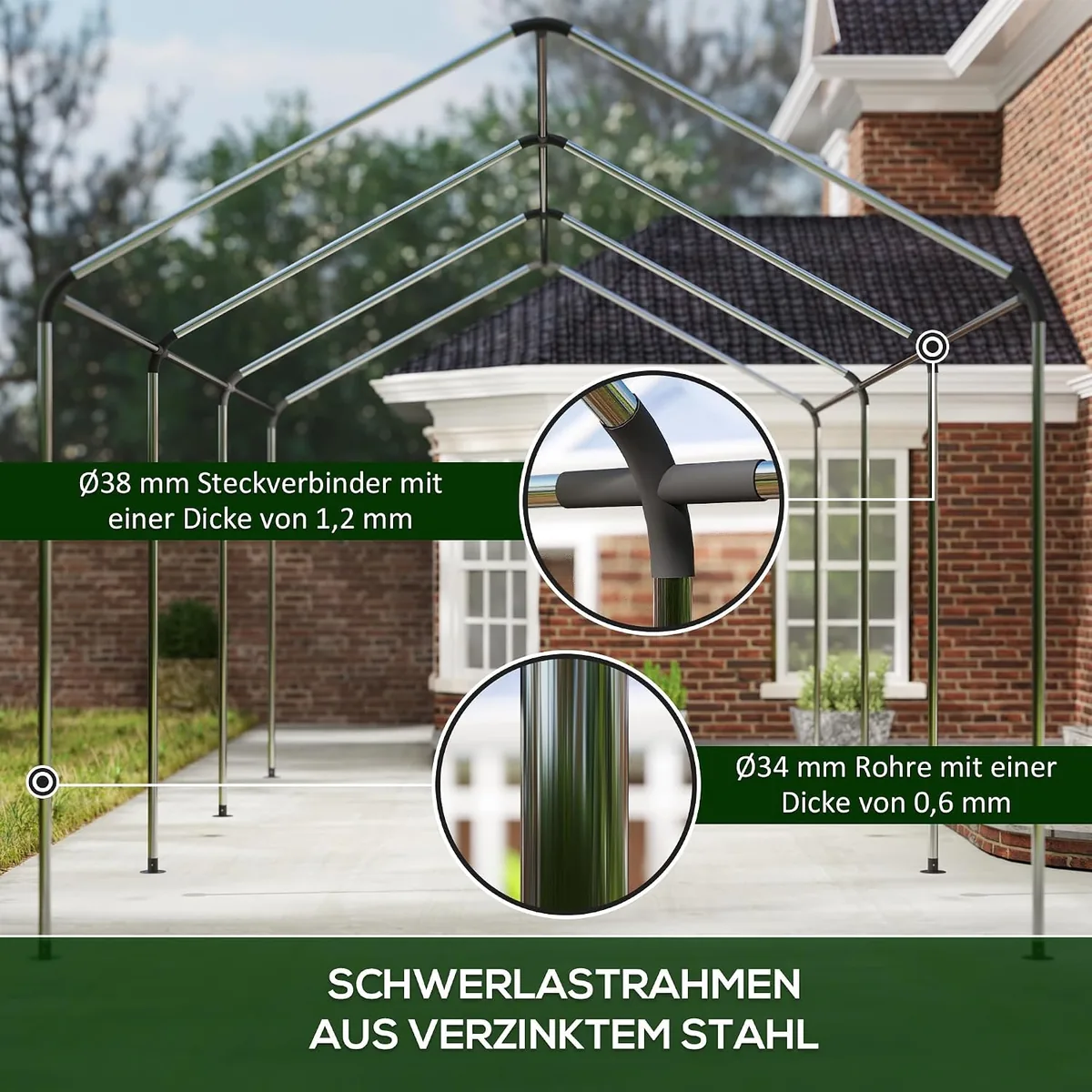 Carport 3x6 m wasserdicht Garagenzelt mit Rolltüren… — Ansicht 4
