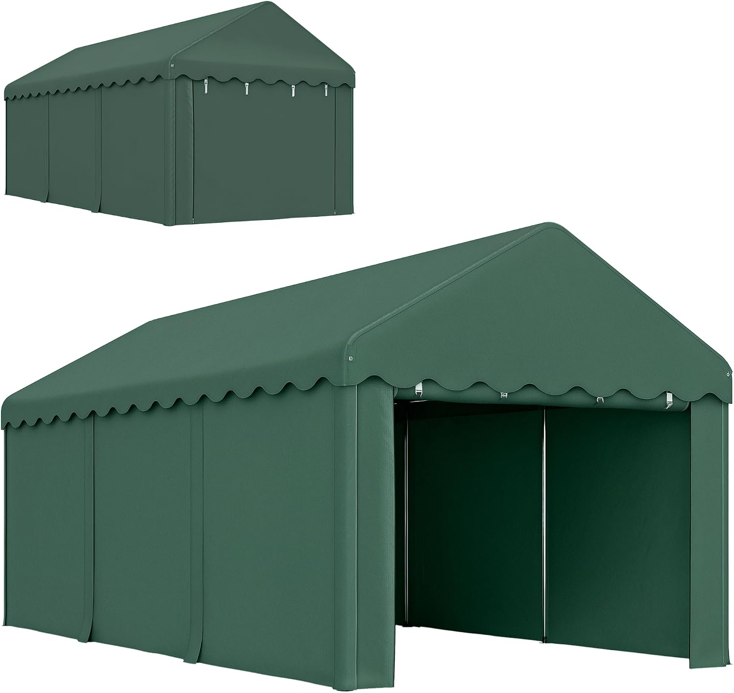 Outsunny Carport 3x6 m wasserdicht Garagenzelt mit Rolltüren, abnehmbaren Seitenwänden, UV-beständig Lagerzelt mit Dach, Zeltgarage Garagenüberdachung Unterstand Weidezelt für Auto, LKW, SUV, Grün