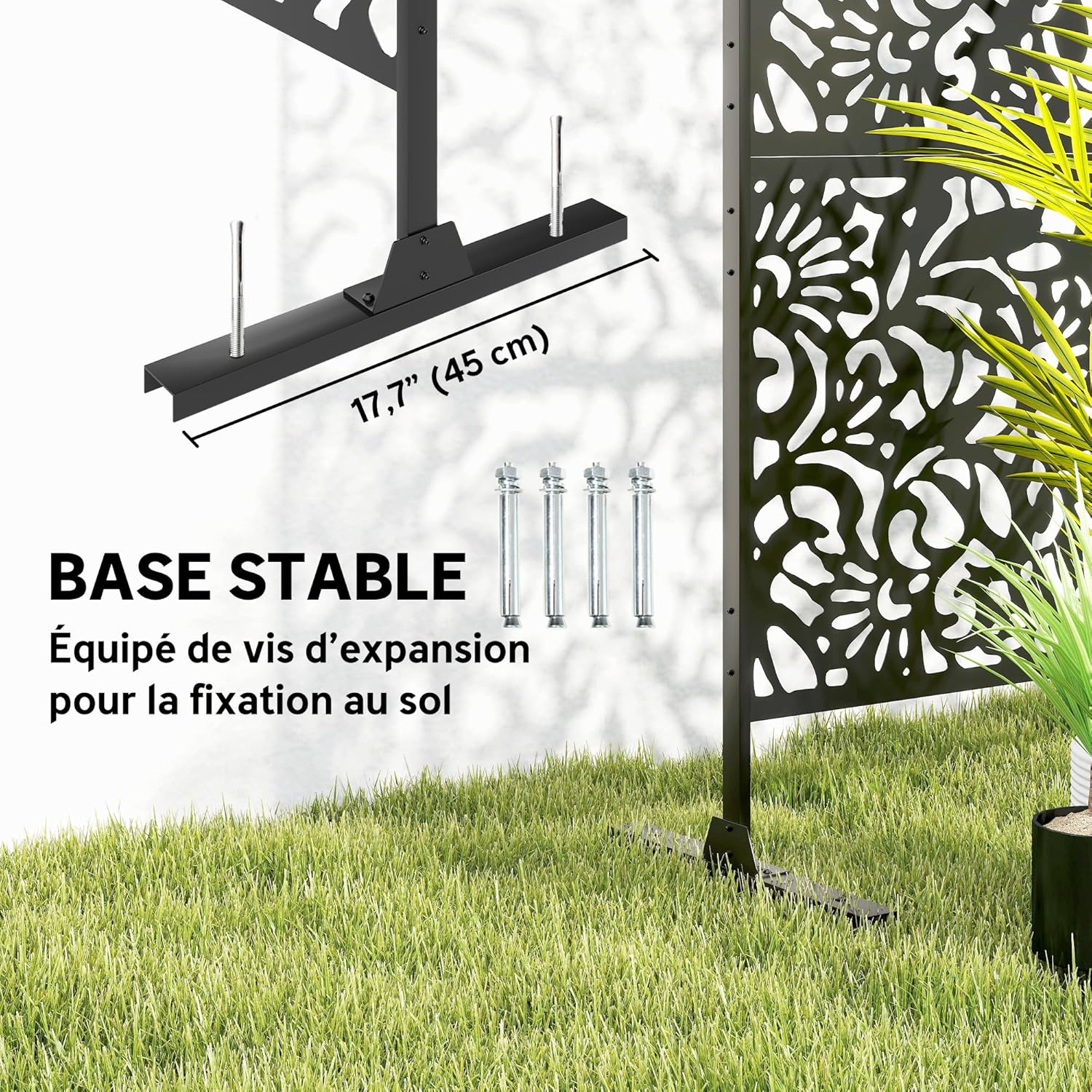 Outsunny Dekorativer Sichtschutz für den Außenbereich Dekorative Gartensichtschutzwand 3 Paneele mit Blumenmuster Außenwindschutz mit verzinkter Stahlhalterung 122 x 45 x 198 cm, Schwarz — Ansicht 5