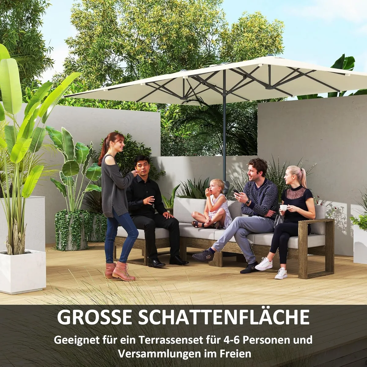 Doppelsonnenschirm mit Kurbel UV Schutz 50+, 451 x 264 cm… — Ansicht 3