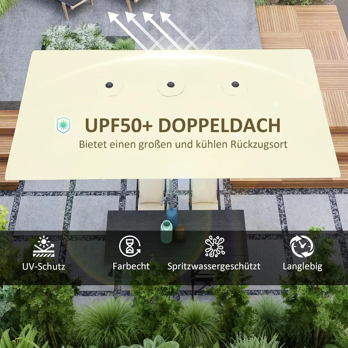 Doppelsonnenschirm mit Kurbel UV Schutz 50+, 451 x 264 cm… — Ansicht 4