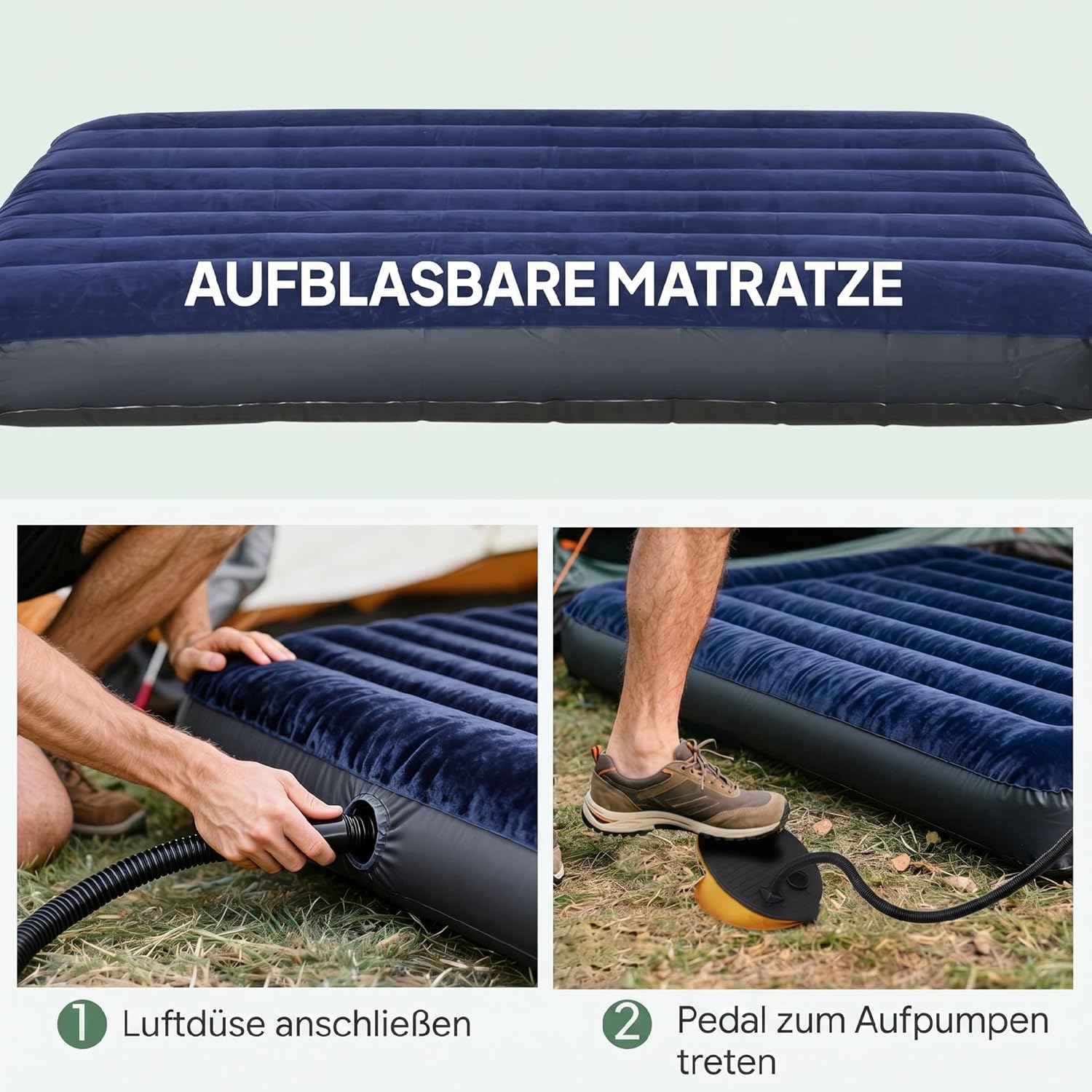 Outsunny Erhöhtes Campingbett und Zelt, Feldbett, Kuppelzelt mit Luftmatratze, inkl. Pumpe, TAFT, Grün, 193 x 136 x 178 cm — Ansicht 6