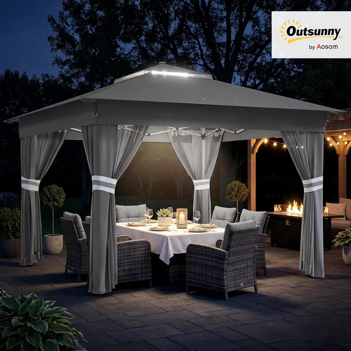 Faltpavillon ca. 3 x 3 m, Pavillon mit LED, 4… — Ansicht 2