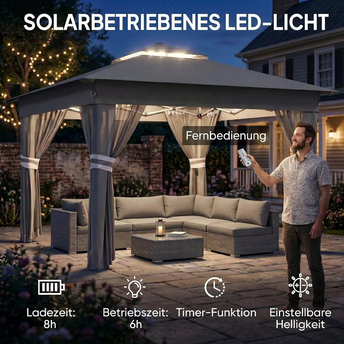 Faltpavillon ca. 3 x 3 m, Pavillon mit LED, 4… — Ansicht 3