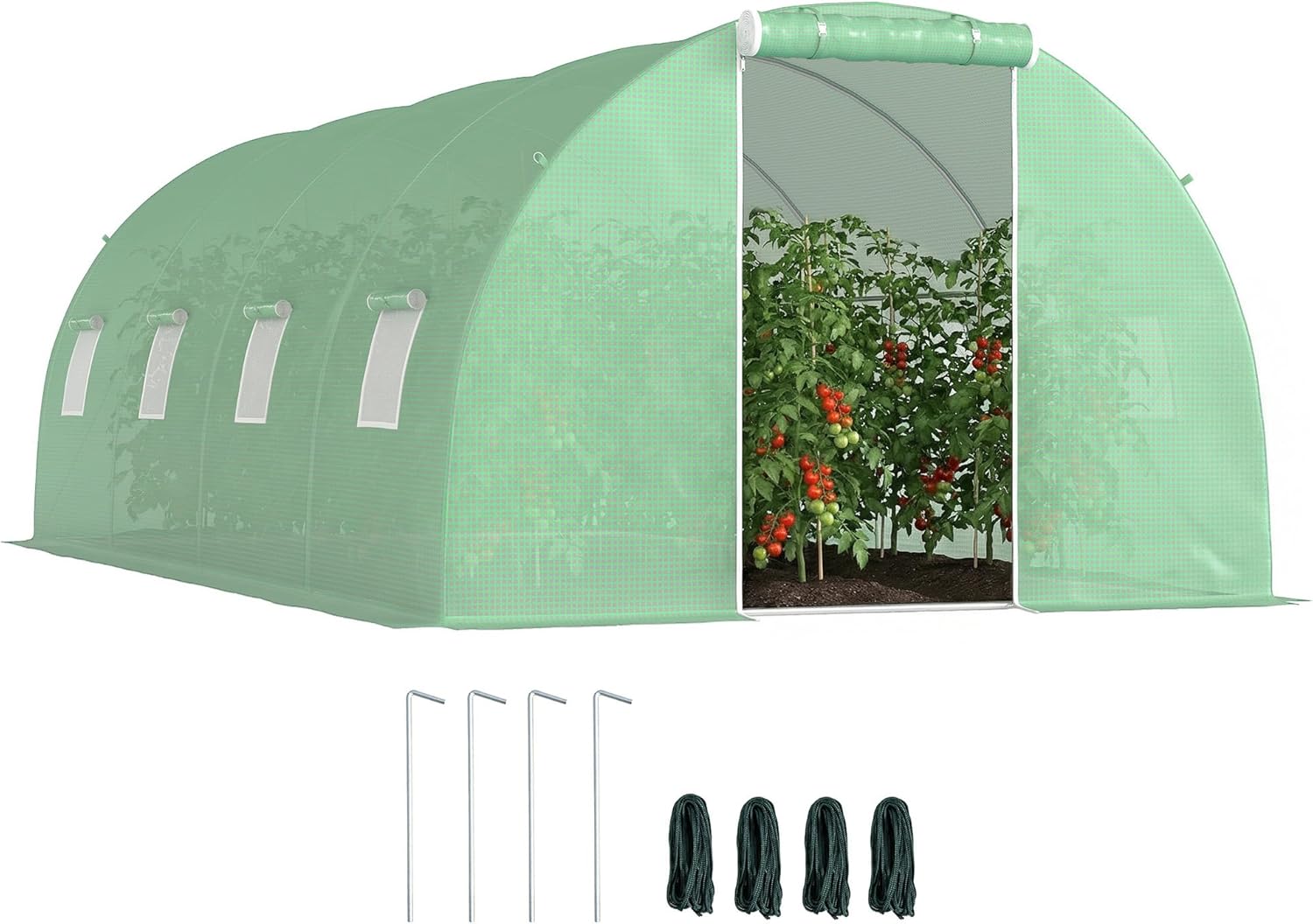 Outsunny Foliengewächshaus begehbares Polytunnel 6 x 3 m Gewächshaus mit 8 Fenster Treibhaus Frostschutz Stahlrohr Dunkelgrün