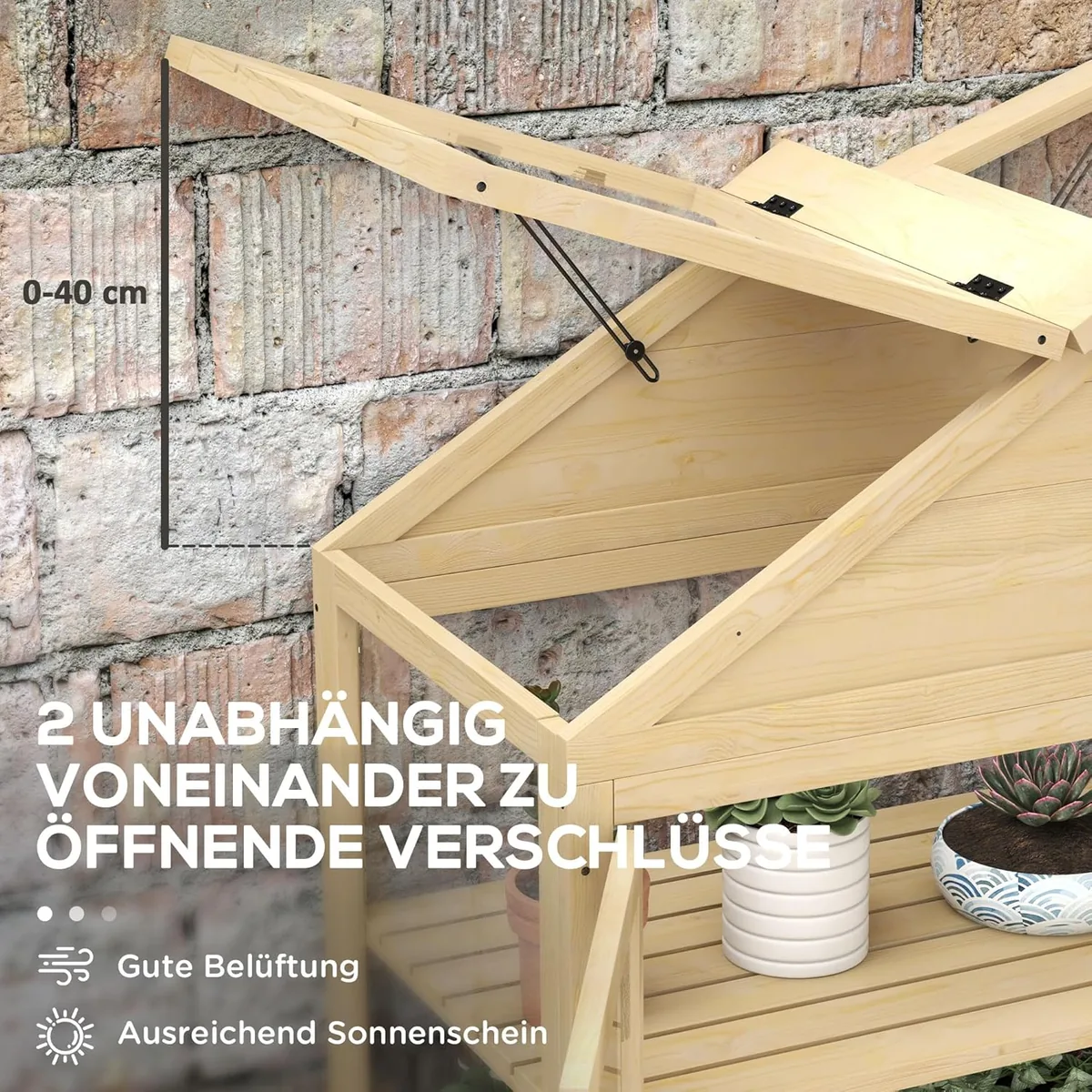 Frühbeet aus Holz Abschließbar Gewächshaus Treibhaus mit… — Ansicht 3