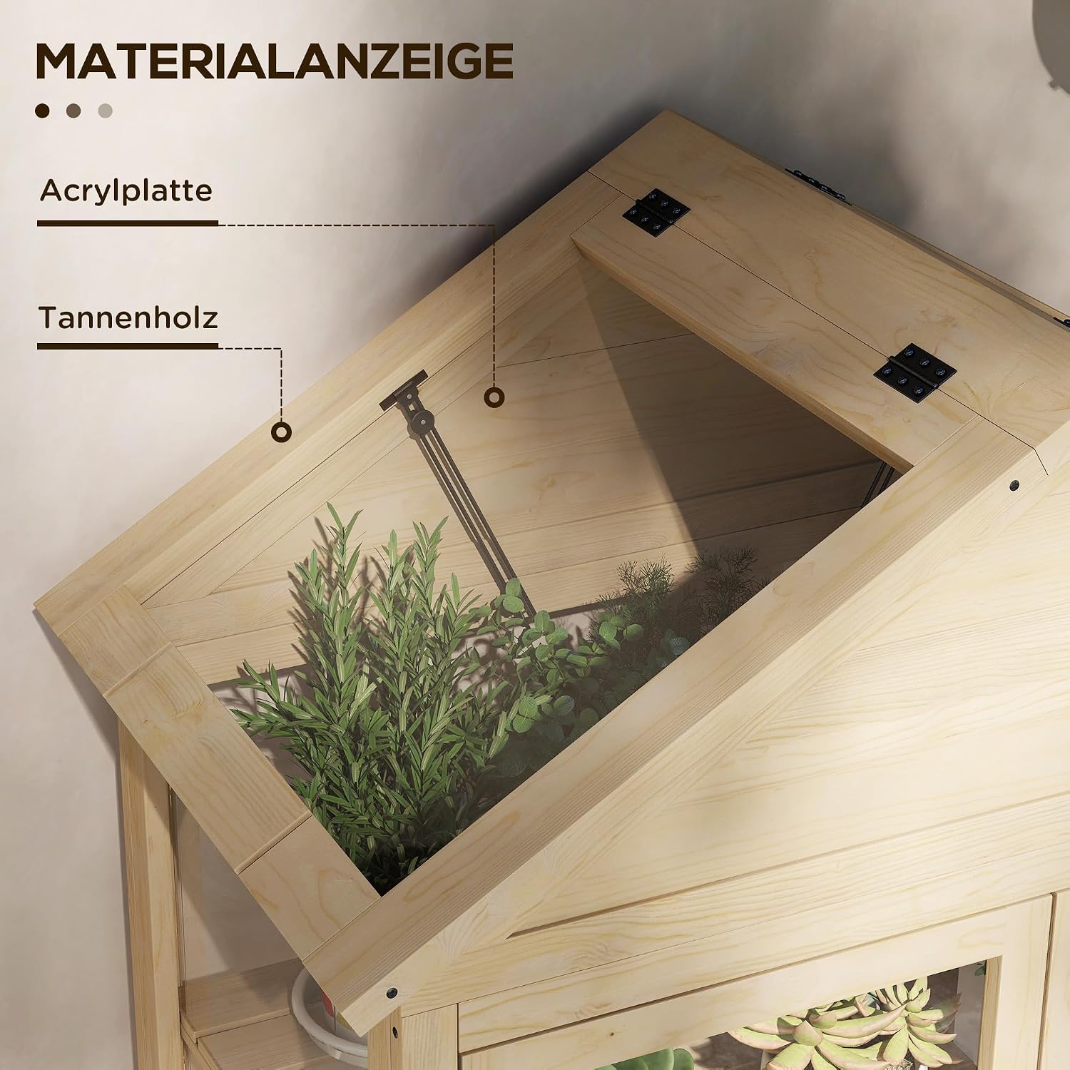 Outsunny Frühbeet aus Holz Abschließbar Gewächshaus Treibhaus mit 4 Ebenen, Dachfenster, Frühbeetkasten mit Doppeltür, für Garten, Balkon, Natur, 100 x 56,5 x 178 cm — Ansicht 6
