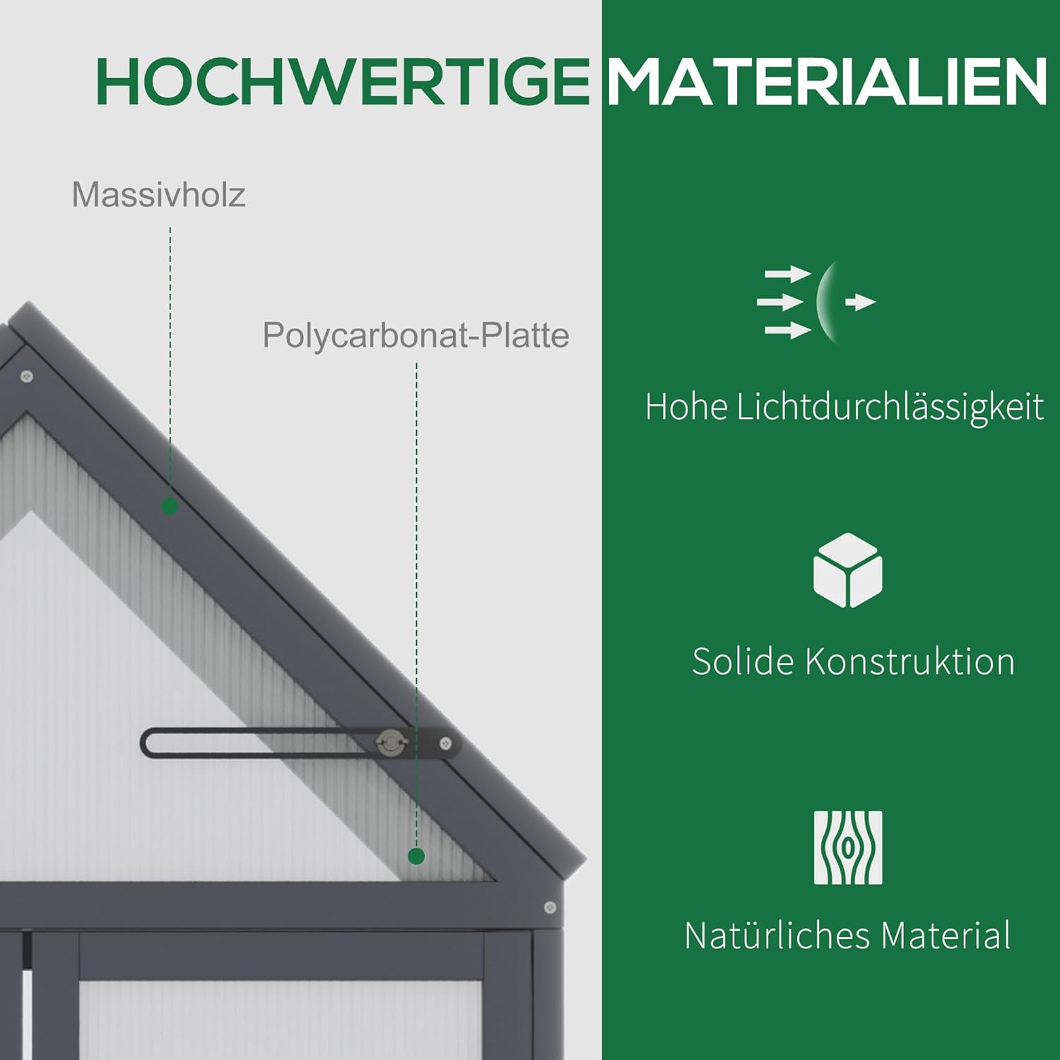 Outsunny Frühbeet Pflanzenbeet mit 3 Ebenen, aufklappbarem Dach wetterfest Mini Gewächshaus mit Doppeltüren Treibhaus aus Holz Polycarbonat Natur 70,5 x 42 x 132 cm — Ansicht 3