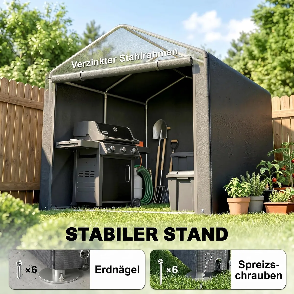 Garagenzelt, 1,6 x 2,18 x 1,72 m Lagerzelt mit UV-Schutz… — Ansicht 4