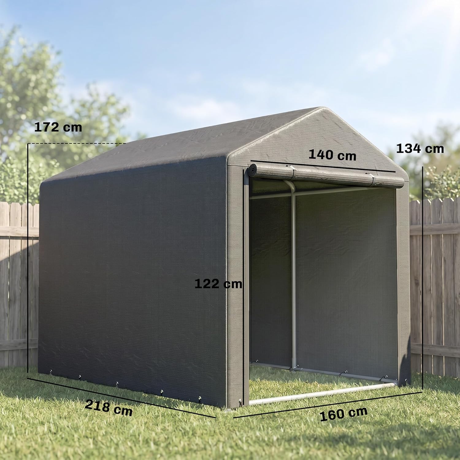 Outsunny Garagenzelt, 1,6 x 2,18 x 1,72 m Lagerzelt mit UV-Schutz, Reißverschlusstür, Wasserabweisend Foliengarage für Gartengeräte, Motorrad, Dunkelgrau — Ansicht 6