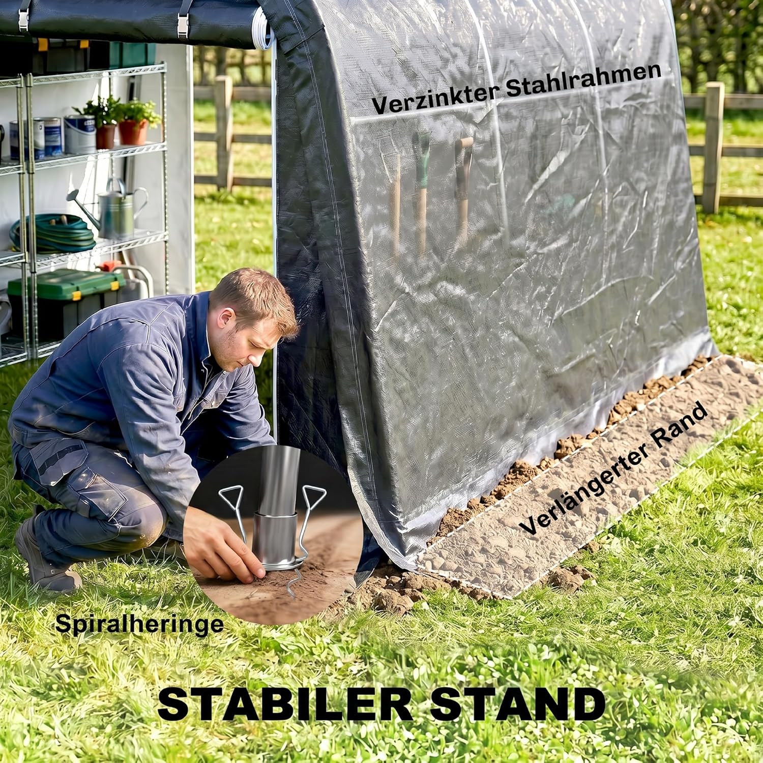 Outsunny Garagenzelt für Fahrräder, wasserdicht Zeltgarage mit Rolltor Anti-Staub-Fahrradabdeckung Schuppen Foliengerätehaus Fahradgarage für Außenbereich Terrasse Garten, 300cmx300cmx235cm, Grau — Ansicht 4