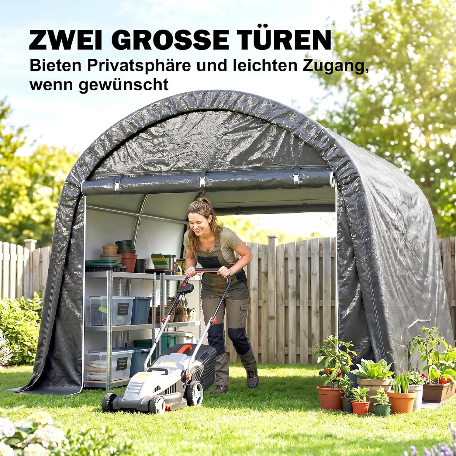Outsunny Garagenzelt für Fahrräder, wasserdicht Zeltgarage mit Rolltor Anti-Staub-Fahrradabdeckung Schuppen Foliengerätehaus Fahradgarage für Außenbereich Terrasse Garten, 300cmx300cmx235cm, Grau — Ansicht 5