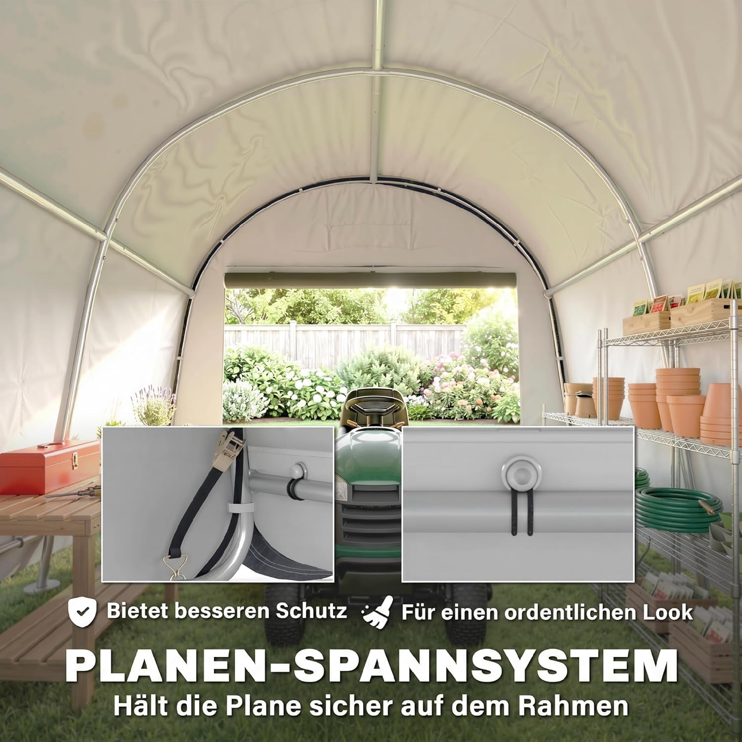 Outsunny Garagenzelt für Fahrräder, wasserdicht Zeltgarage mit Rolltor Anti-Staub-Fahrradabdeckung Schuppen Foliengerätehaus Fahradgarage für Außenbereich Terrasse Garten, 300cmx300cmx235cm, Grau — Ansicht 6