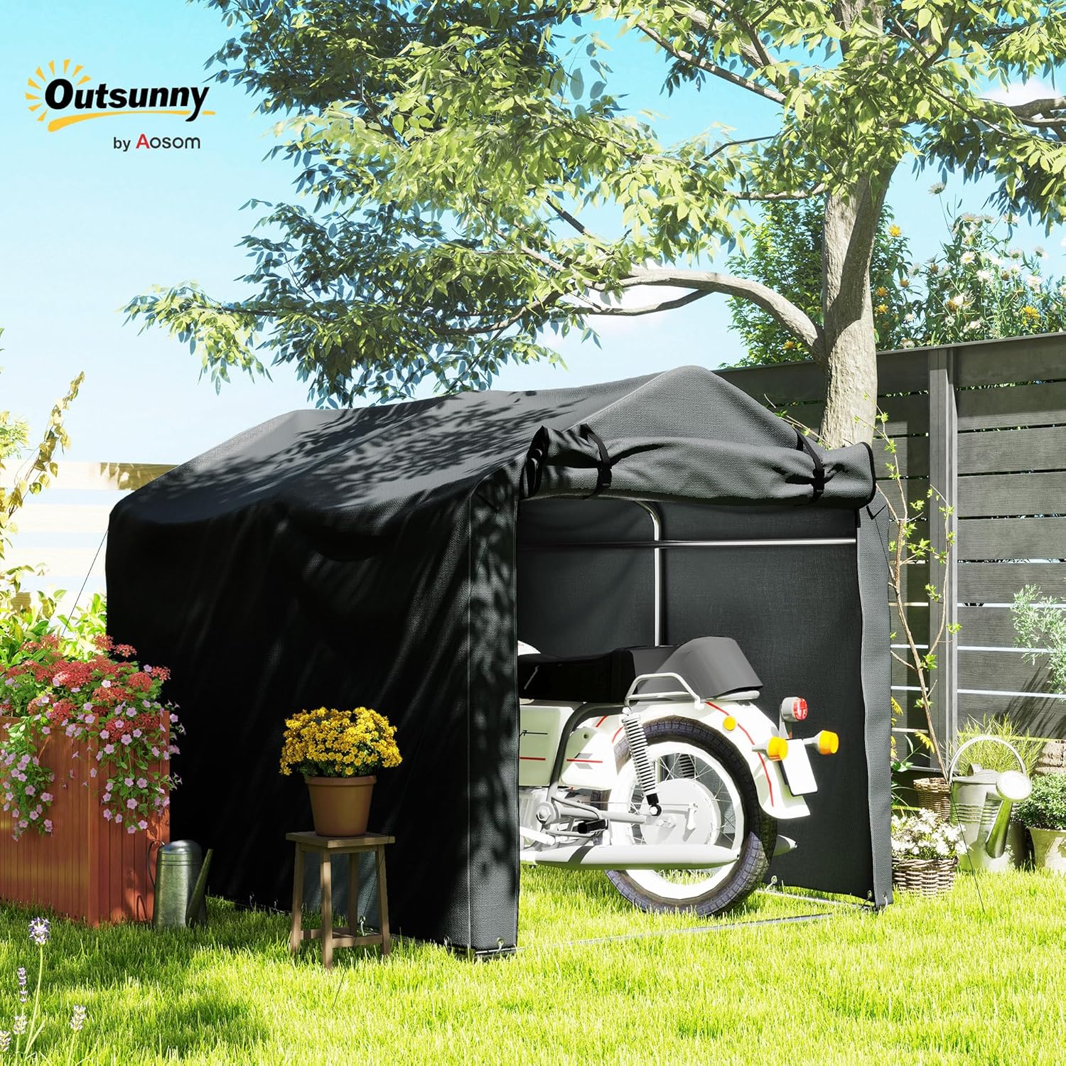 Outsunny Garagenzelt, wasserdicht Zeltgarage mit Rolltür, UV-beständig Fahrradabdeckung Gerätehaus Gerätezelt, Foliengerätehaus Fahradgarage für Terrasse, Garten, 220 x 157 x 165 cm Dunkelgrau — Ansicht 2