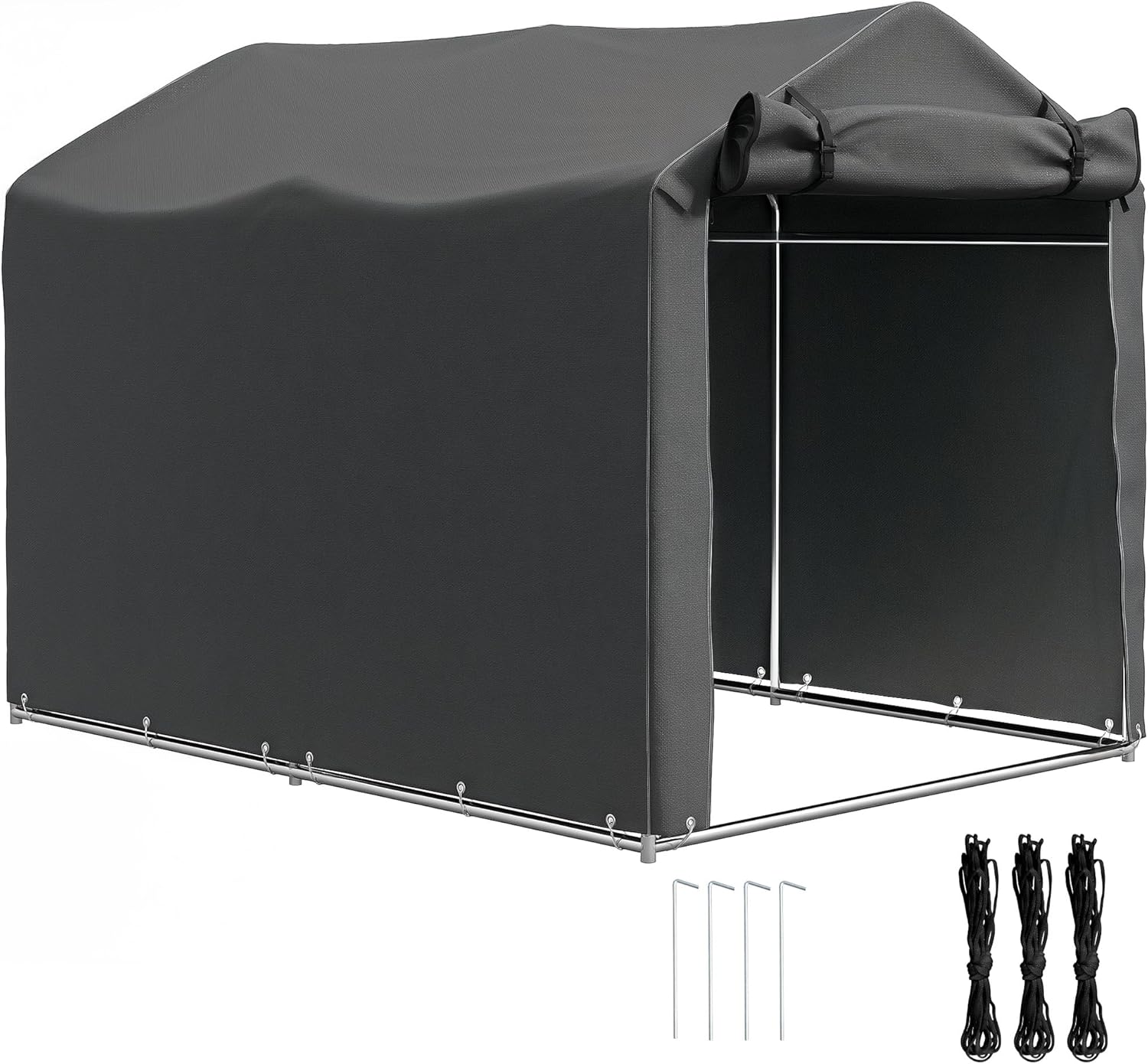 Outsunny Garagenzelt, wasserdicht Zeltgarage mit Rolltür, UV-beständig Fahrradabdeckung Gerätehaus Gerätezelt, Foliengerätehaus Fahradgarage für Terrasse, Garten, 220 x 157 x 165 cm Dunkelgrau