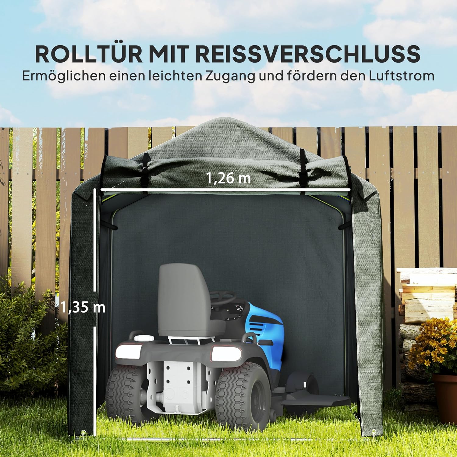 Outsunny Garagenzelt, wasserdicht Zeltgarage mit Rolltür, UV-beständig Fahrradabdeckung Gerätehaus Gerätezelt, Foliengerätehaus Fahradgarage für Terrasse, Garten, 220 x 157 x 165 cm Dunkelgrau — Ansicht 5