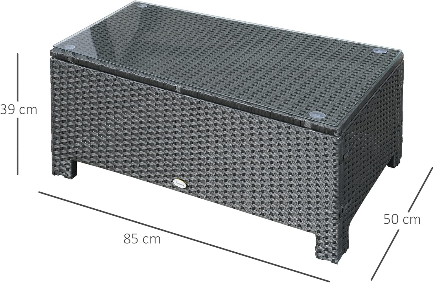 Outsunny Garten Beistelltisch Couchtisch Gartentisch Balkontisch Polyrattan Schwarz 85 x 50 x 39 cm — Ansicht 3