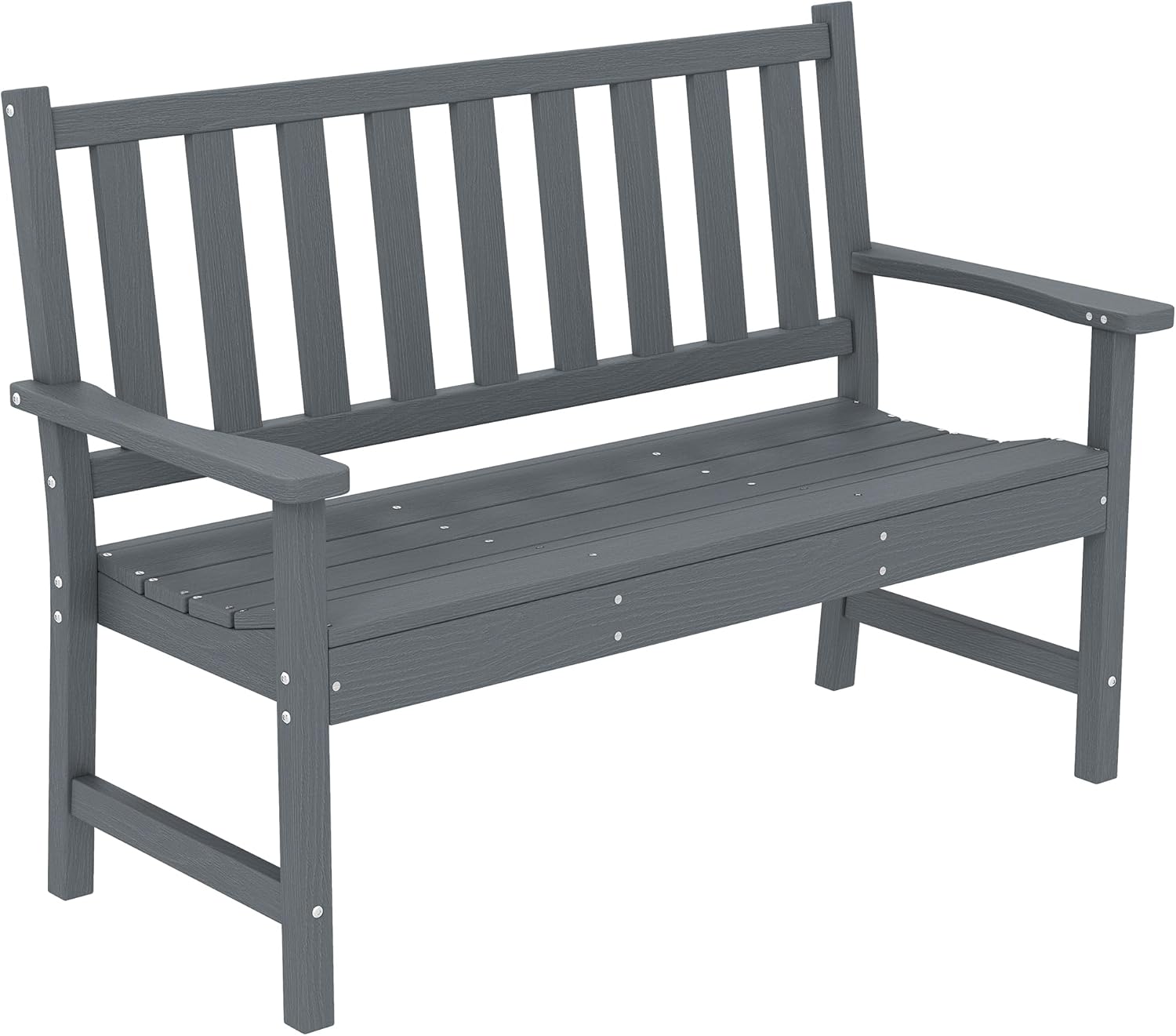 Outsunny Gartenbank 2-Sitzer wetterfest Kunststoff Outdoor Sitzbank mit Lamelldesign Holzoptik Rückenlehne Ergonomisch Balkonbank bis 240kg Parkbank Gartenmöbel für Garten Park 130 x 59 x 91cm Grau