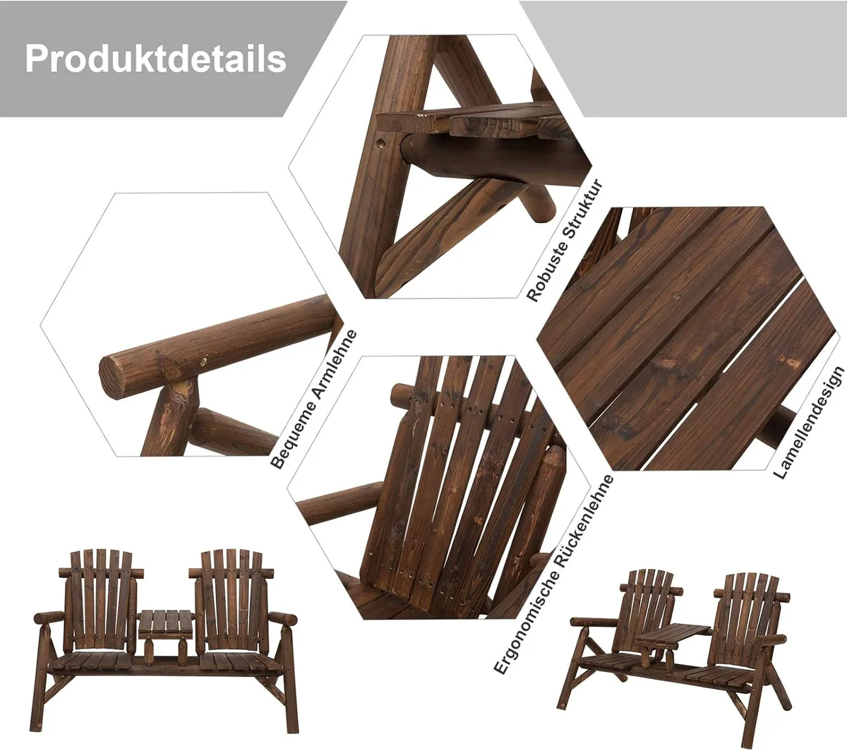 Gartenbank mit Tisch, Gartenmöbel, Sitzbank, 2 Stühle… — Ansicht 4