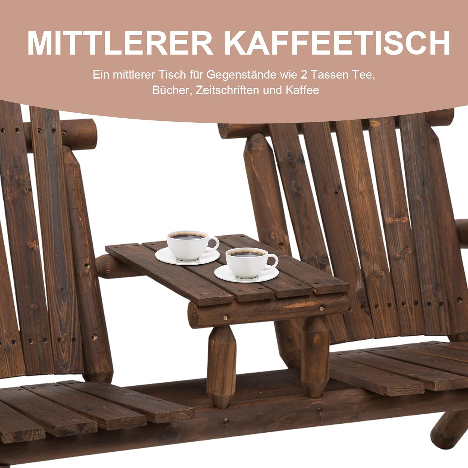 Outsunny Gartenbank mit Tisch, Gartenmöbel, Sitzbank, 2 Stühle, Massivholz, Braun, 157 x 88 x 103 cm — Ansicht 6