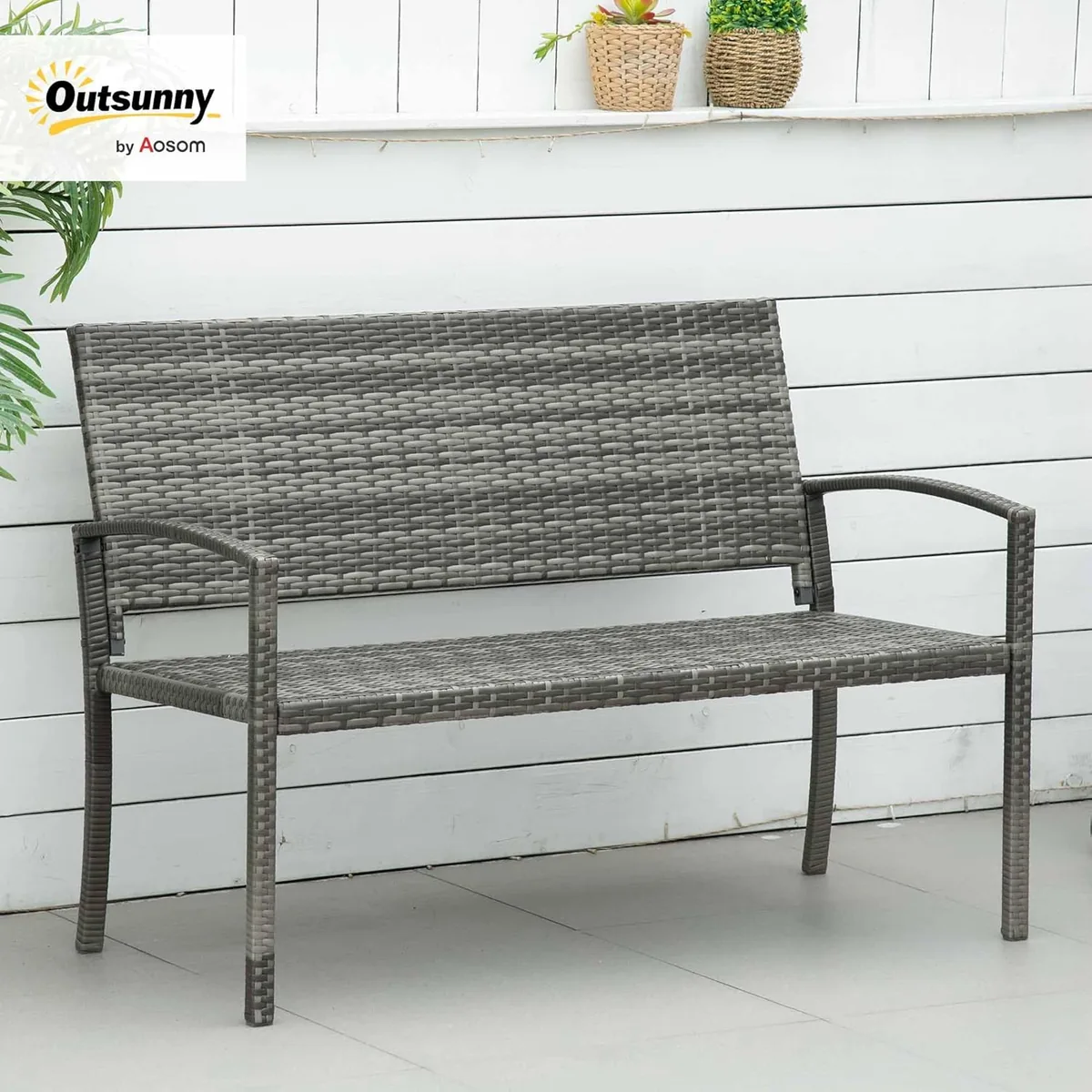Gartenbank Polyrattan 2-Sitzer UV-beständig Sitzbank mit… — Ansicht 2