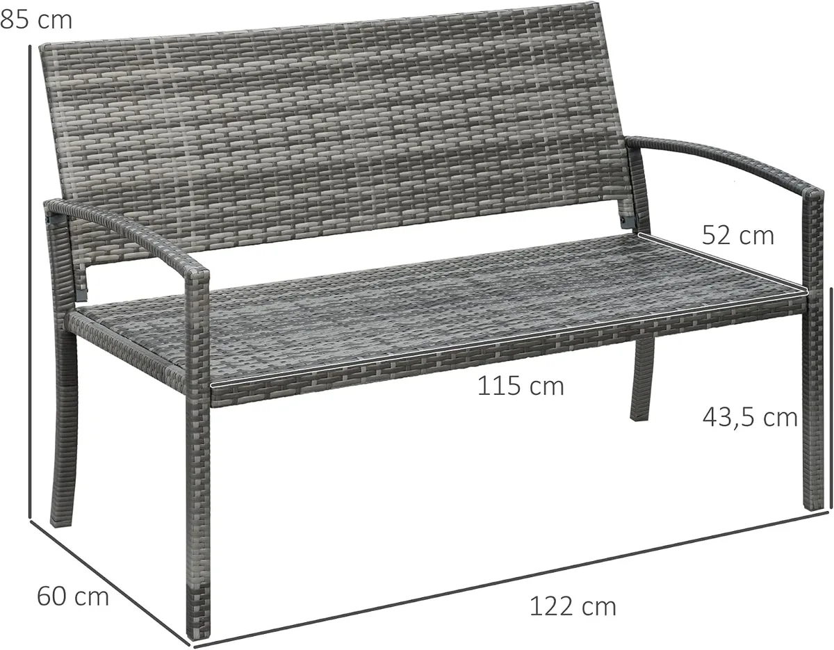Gartenbank Polyrattan 2-Sitzer UV-beständig Sitzbank mit… — Ansicht 3