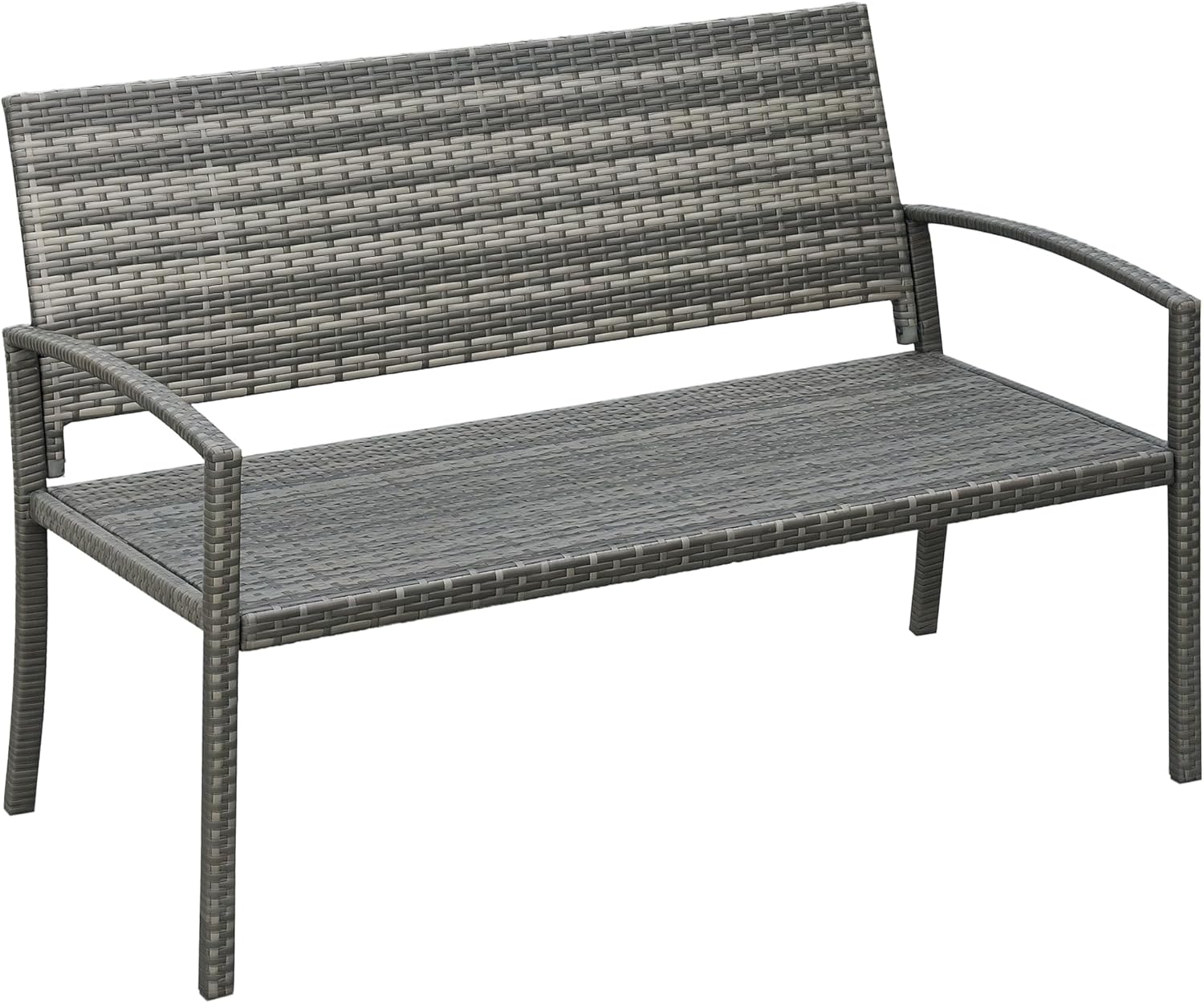 Outsunny Gartenbank Polyrattan 2-Sitzer UV-beständig Sitzbank mit ergonomischen Armlehnen Rückenlehne Gartenmöbel Parkbank bis 240kg belastbar Balkonbank für Garten Terrasse, 122x60x85cm, Grau