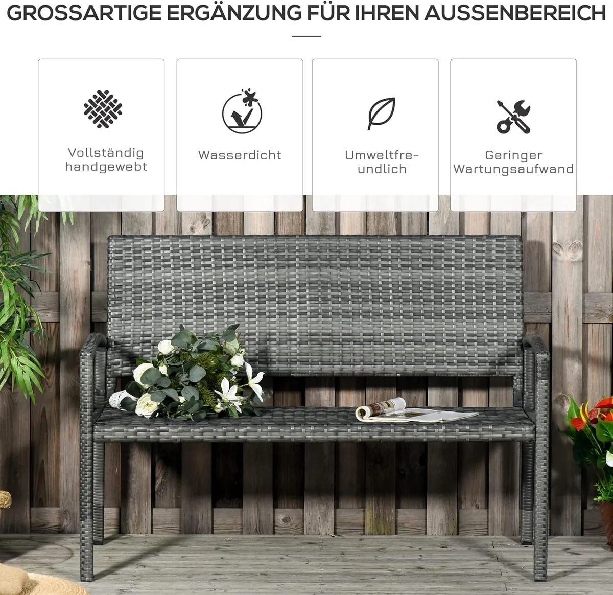 Gartenbank Polyrattan 2-Sitzer UV-beständig Sitzbank mit… — Ansicht 4