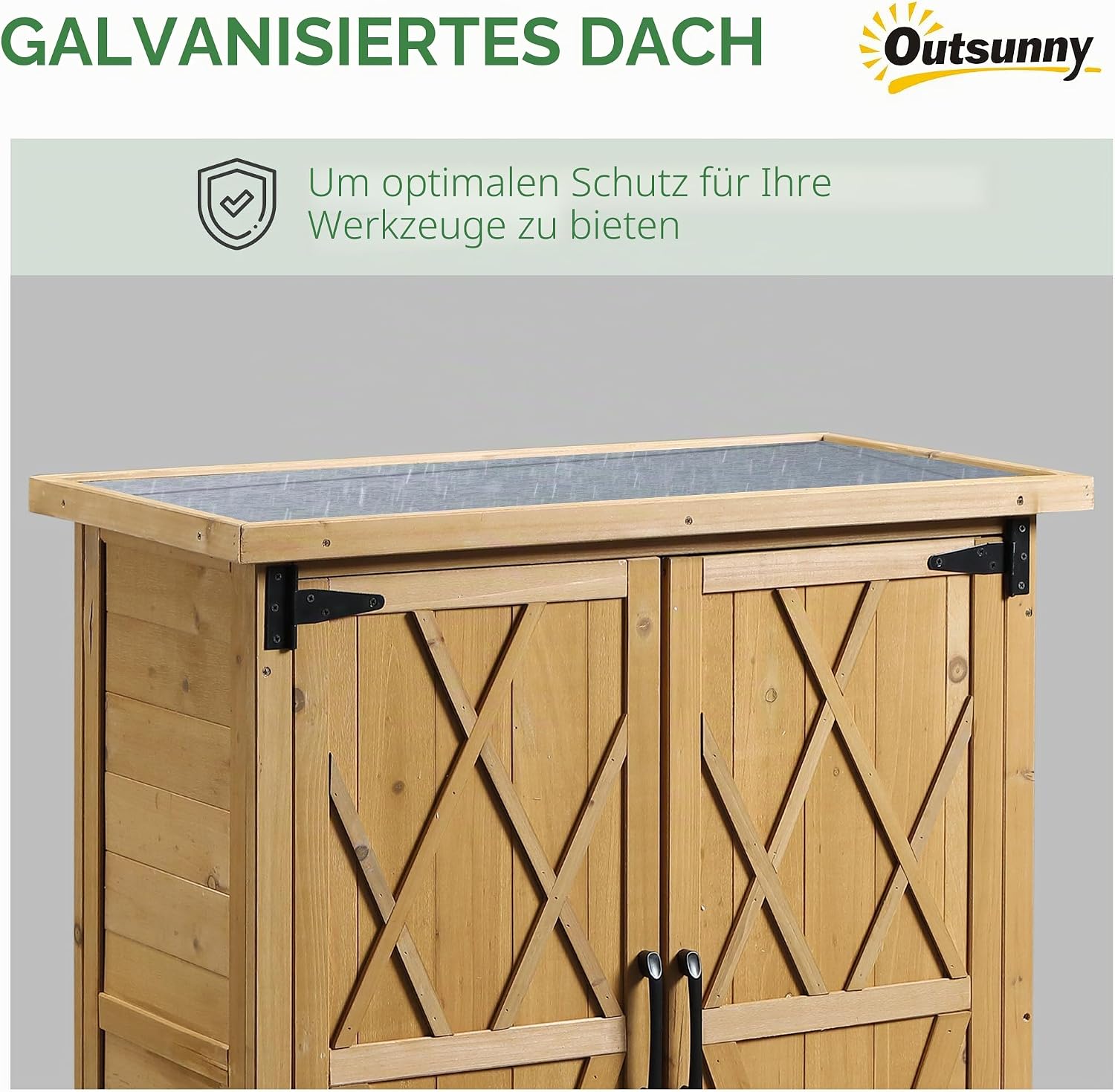 Outsunny Gartenhaus Gartenschrank Outdoor auf Ständer ABM. 75L x 40l x 90H cm 3 Regale 2 Türen wasserdichtes Bitumendach Holz Tanne gelb — Ansicht 4